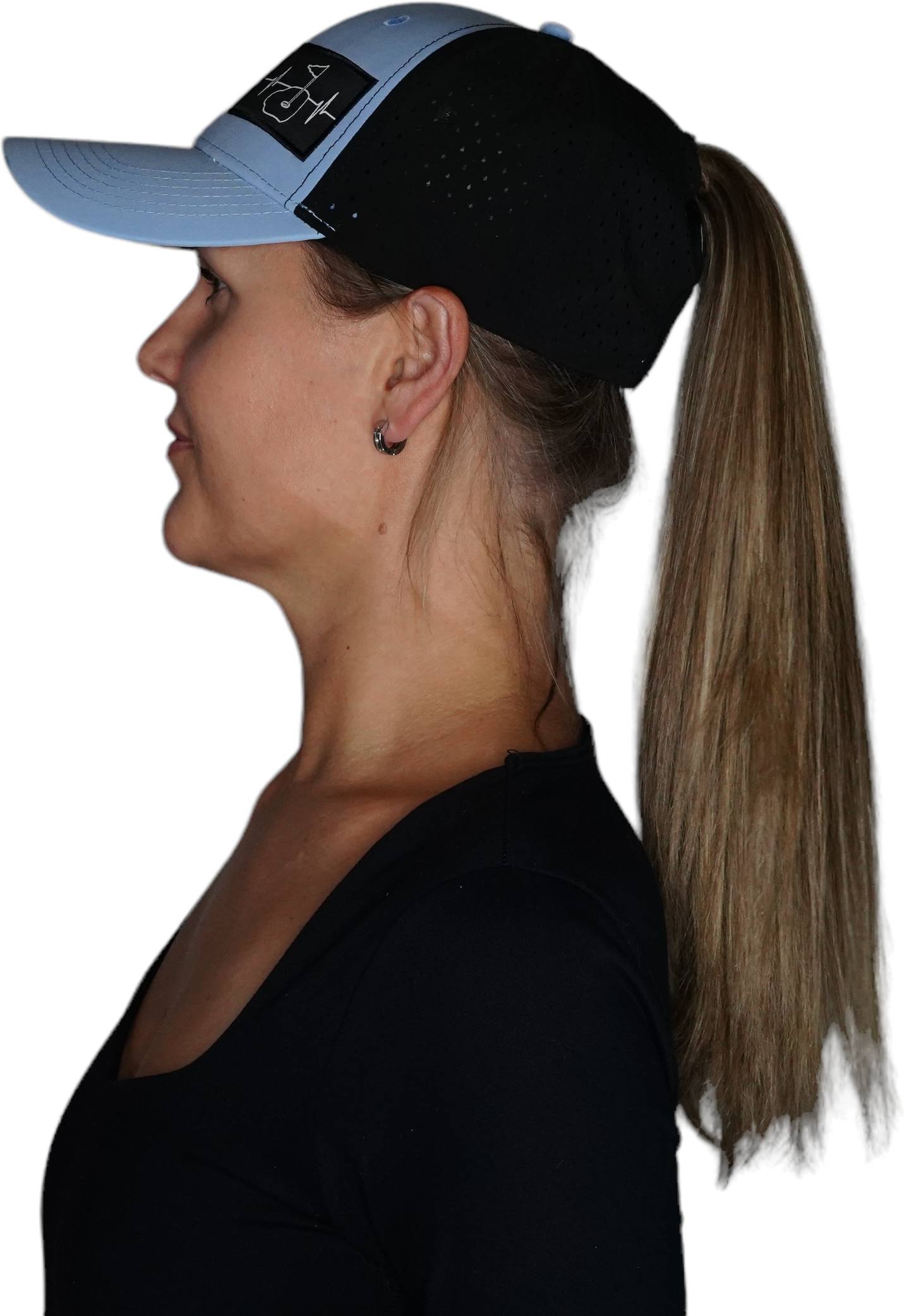Golf Hat - Low Profile - Ponytail - Baby Blue / Black - Laser Mesh