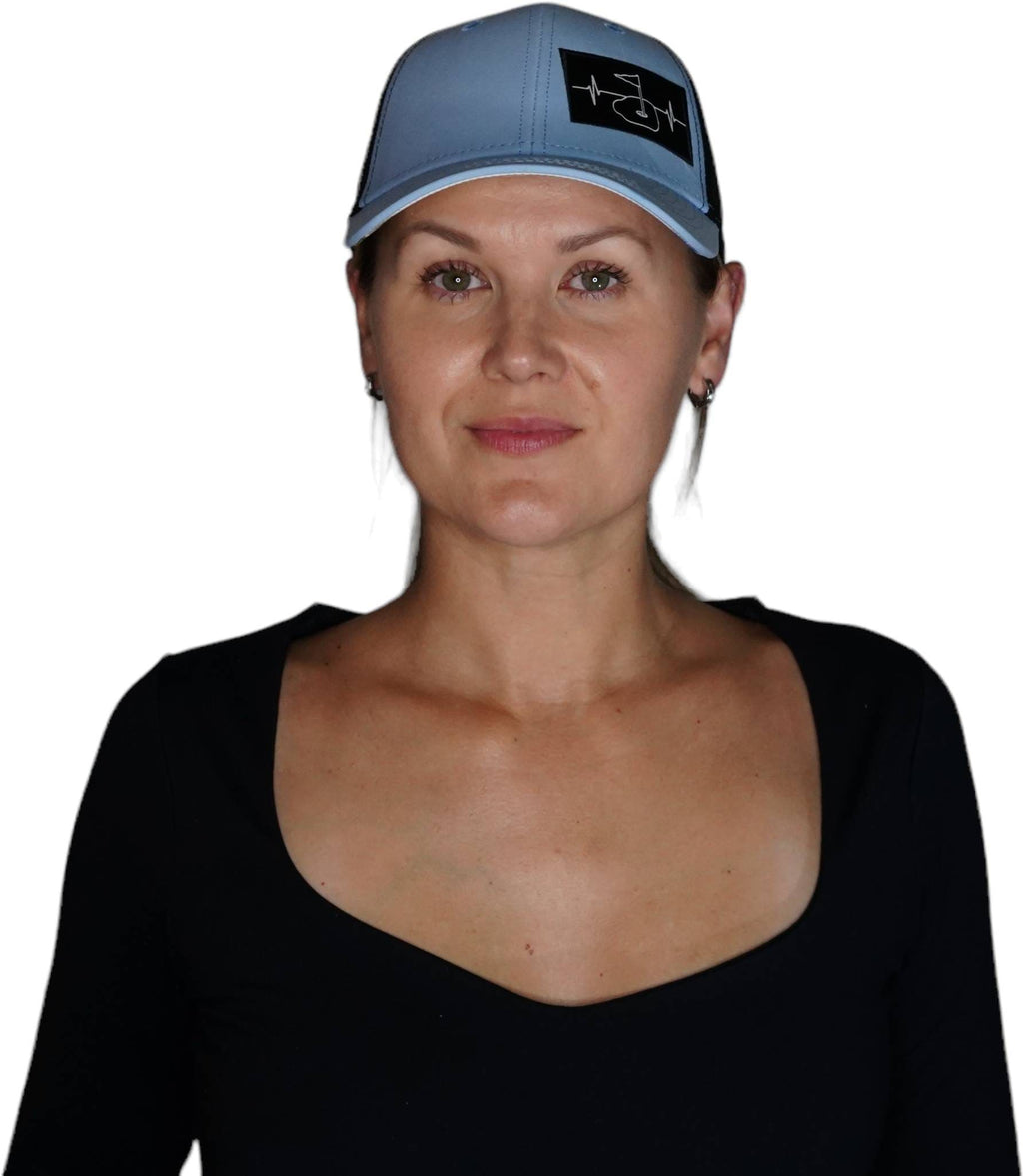 Golf Hat - Low Profile - Ponytail - Baby Blue / Black - Laser Mesh