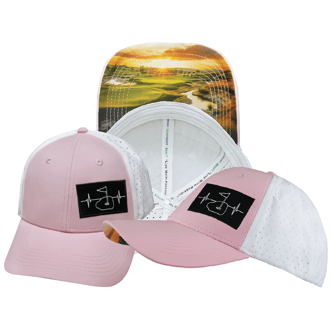 Golf Hat - Low Profile - Ponytail - Light Pink / White - Laser Mesh