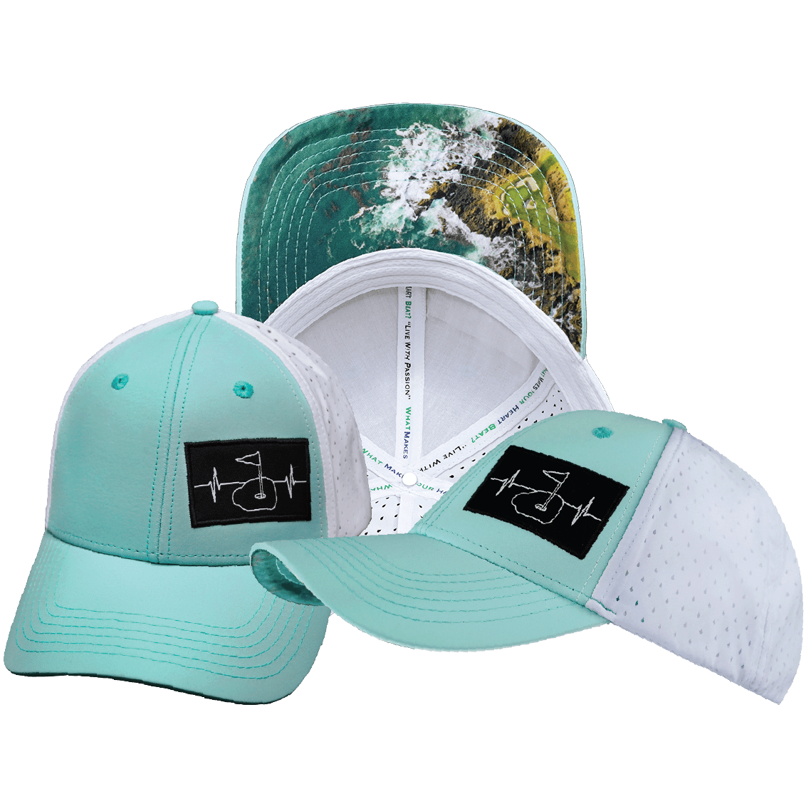Golf Hat - Low Profile - Ponytail - Mint Green / White - Laser Mesh