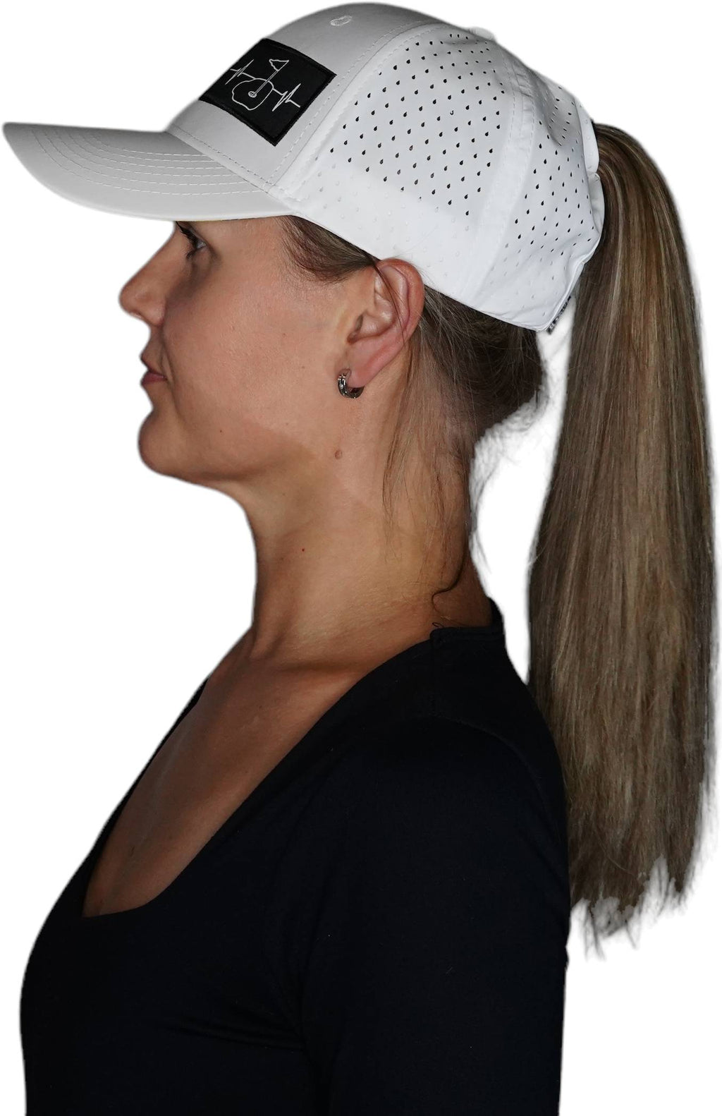 Golf Hat - Low Profile - Ponytail - White - Laser Mesh