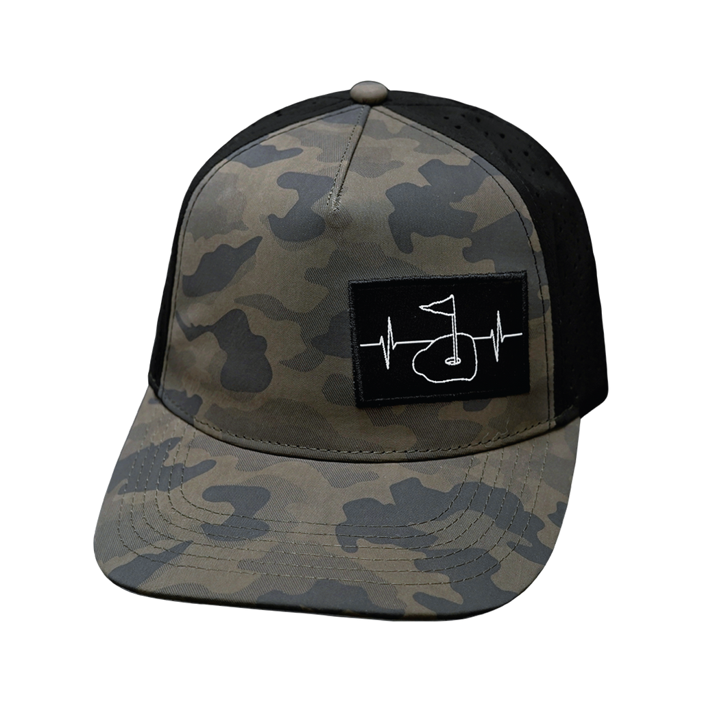 Golf Hat - Trucker Hat - Soft Charcoal Camo / Black - Laser Mesh