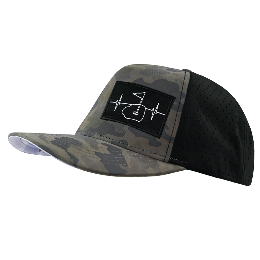 Golf Hat - Trucker Hat - Soft Charcoal Camo / Black - Laser Mesh