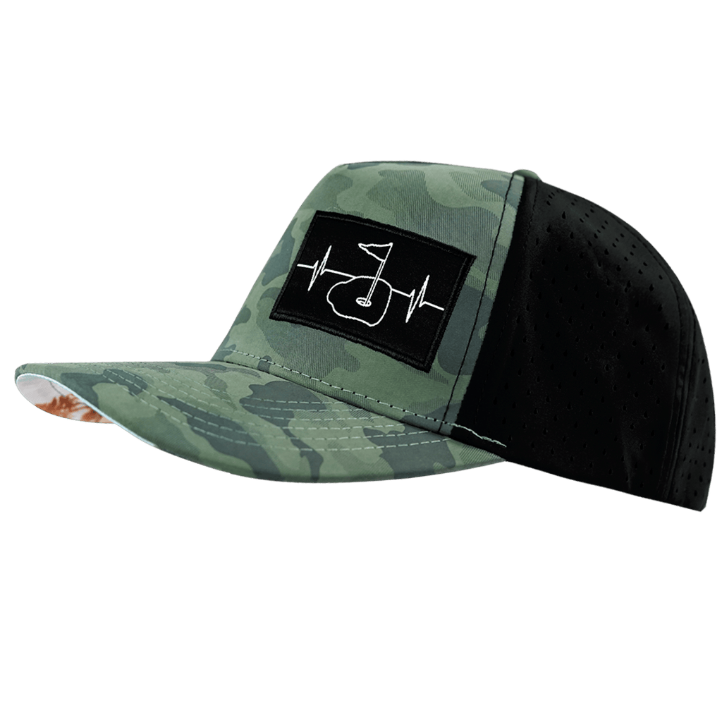 Golf Hat - Trucker Hat - Soft Teal Camo / Black - Laser Mesh