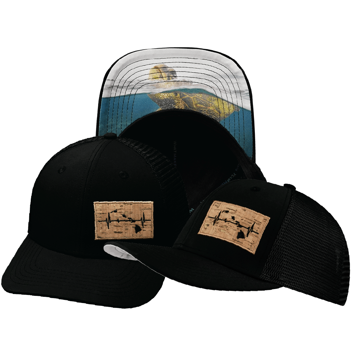 Hawaii Hat - Baseball Hat Fit - Black - Trucker Mesh