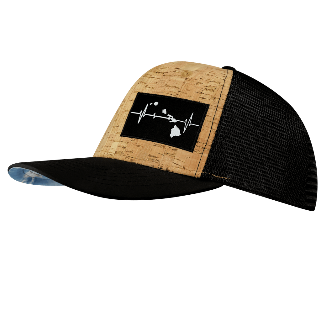 Hawaii Hat - Baseball Hat Fit - Cork - Black - Trucker Mesh