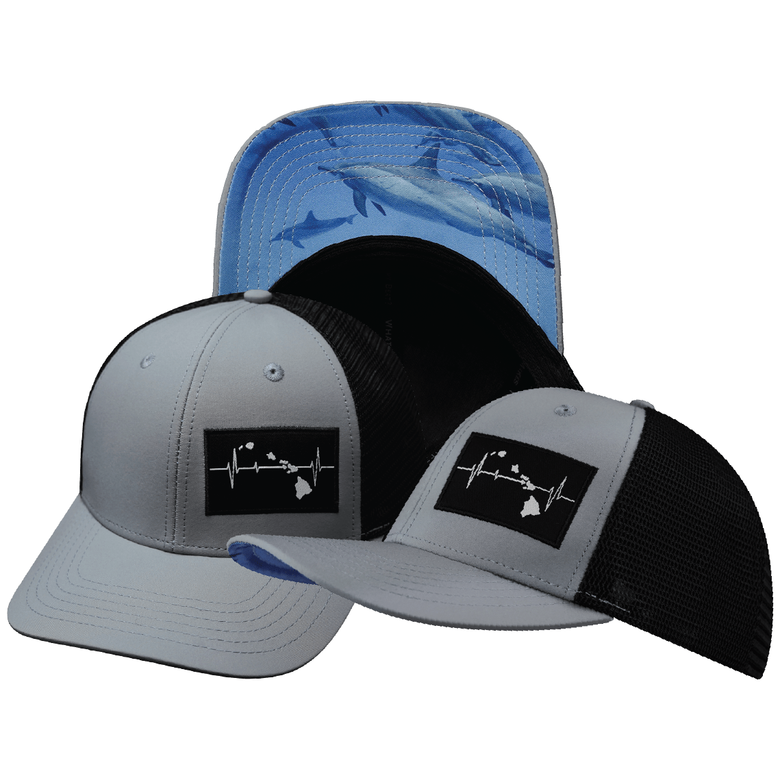 Hawaii Hat - Baseball Hat Fit - Ice Blue / Black - Trucker Mesh