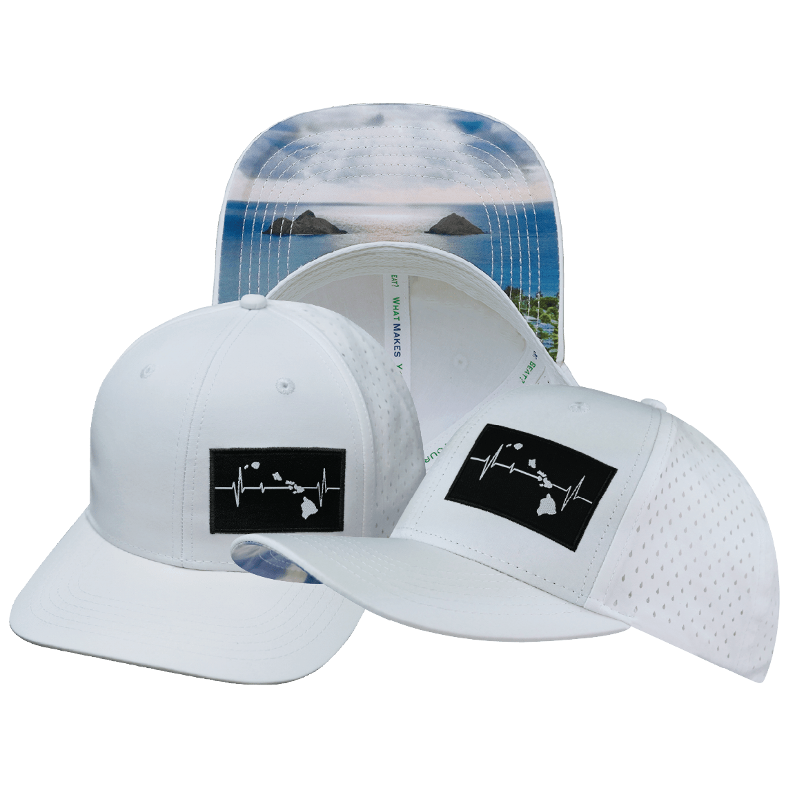 Hawaii Hat - Baseball Hat Fit - White - Laser Mesh