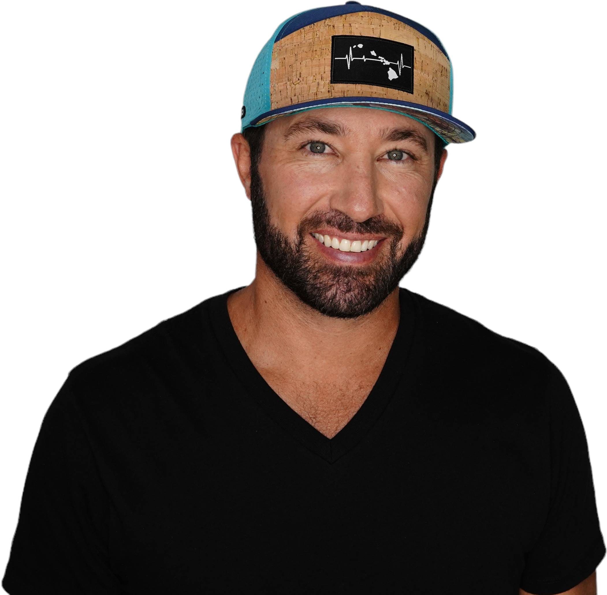 Hawaii Hat - Flat Bill - Cork - Navy / Teal - Laser Mesh