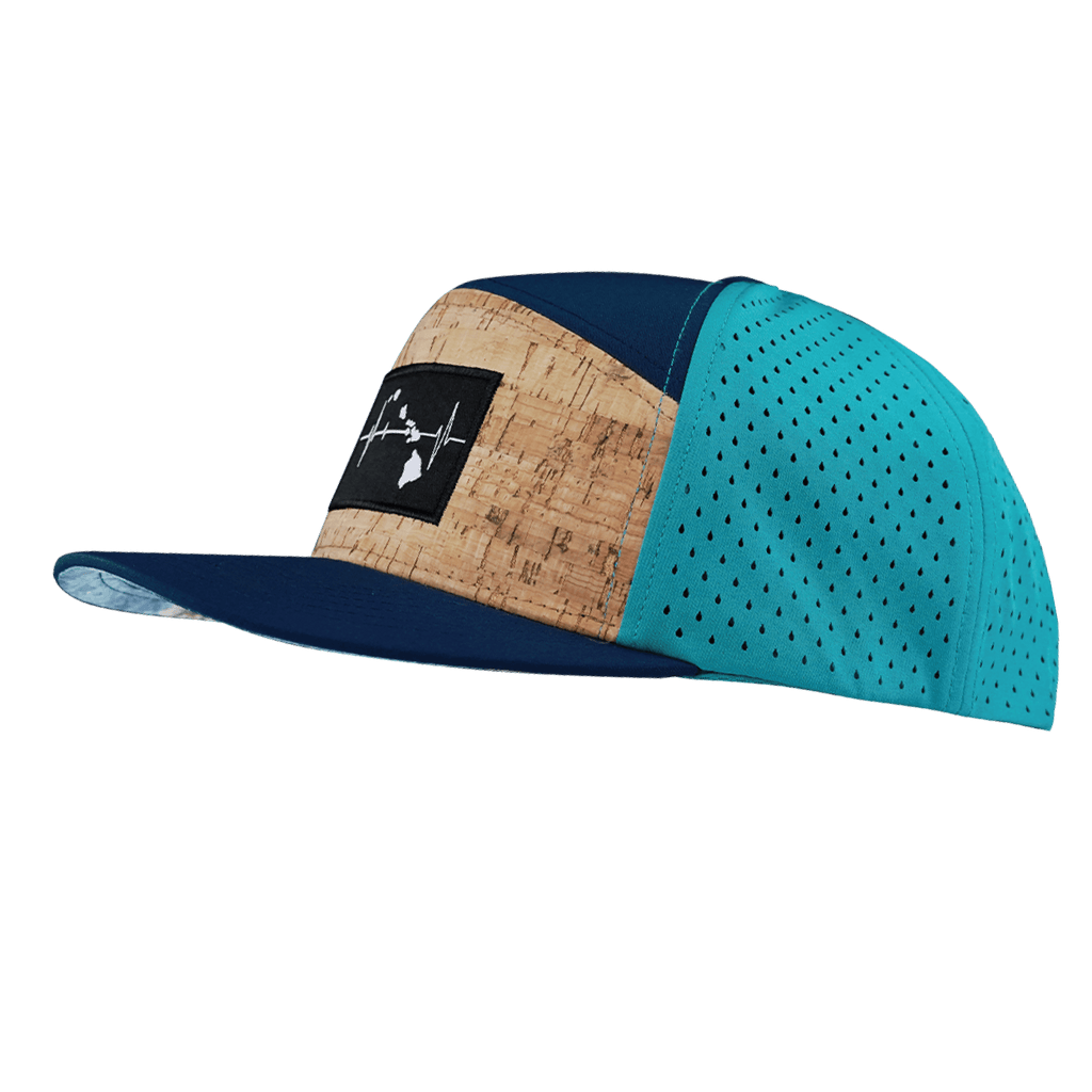 Hawaii Hat - Flat Bill - Cork - Navy / Teal - Laser Mesh