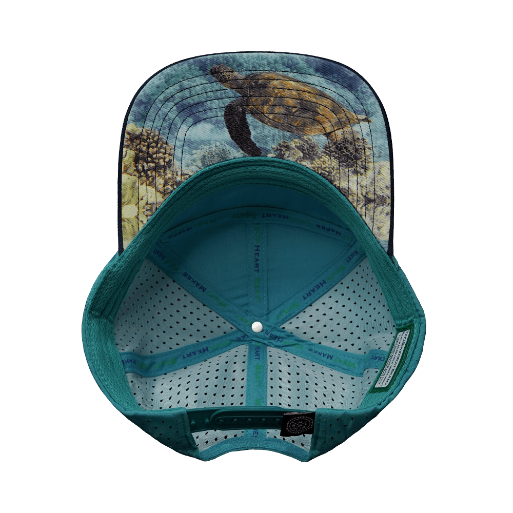 Hawaii Hat - Flat Bill - Cork - Navy / Teal - Laser Mesh