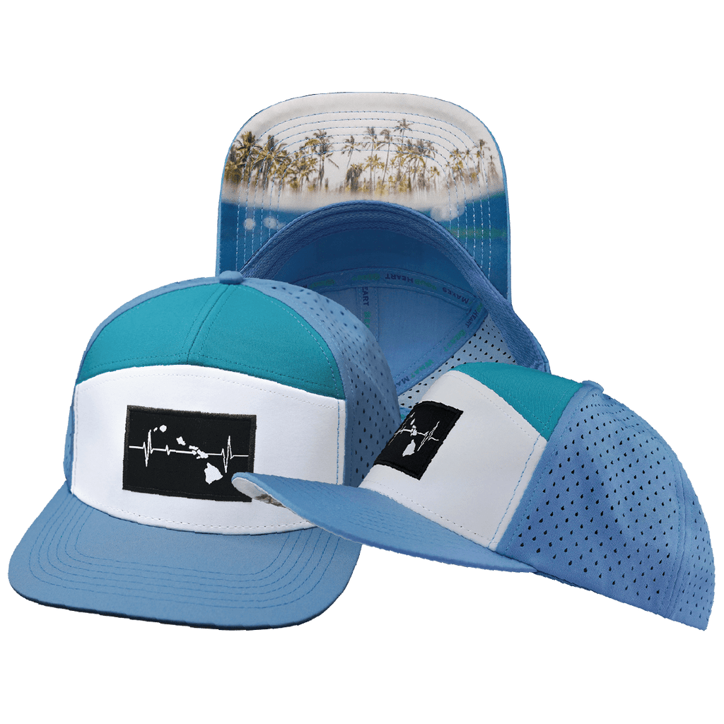 Hawaii Hat - Flat Bill - Light Blue / White / Turquoise - Laser Mesh