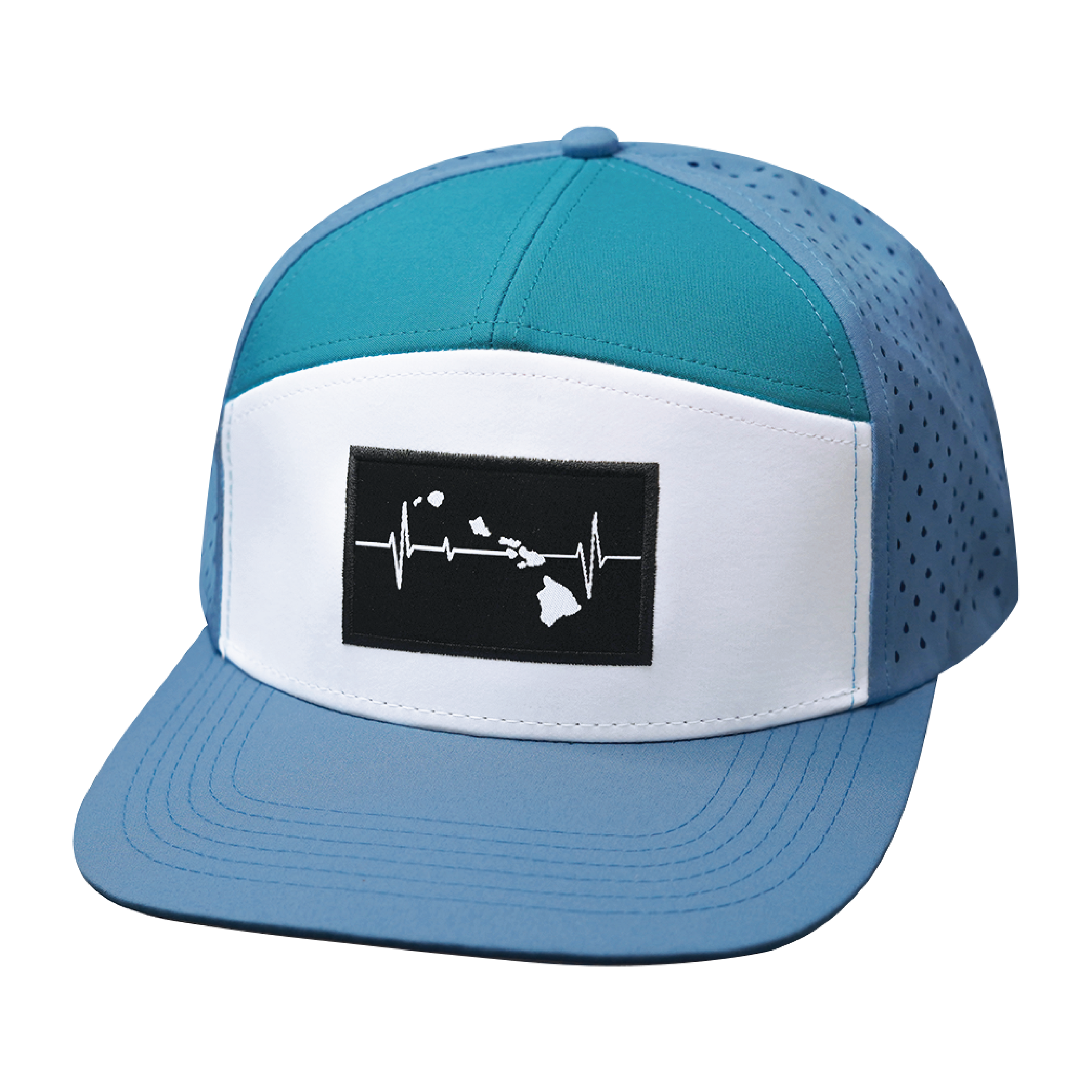 Hawaii Hat - Flat Bill - Light Blue / White / Turquoise - Laser Mesh