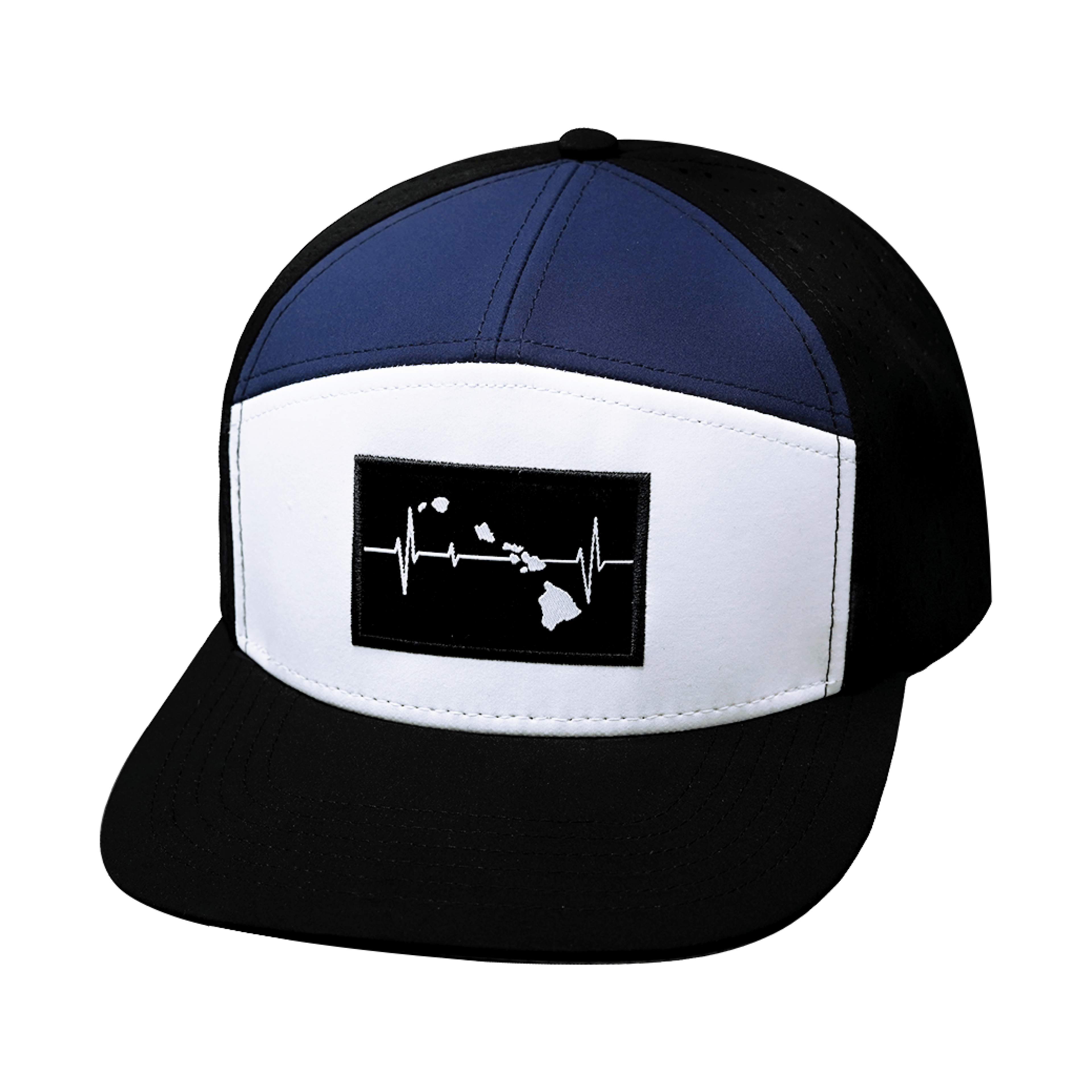 Hawaii Hat - Flat Bill - Black / White / Navy - Laser Mesh