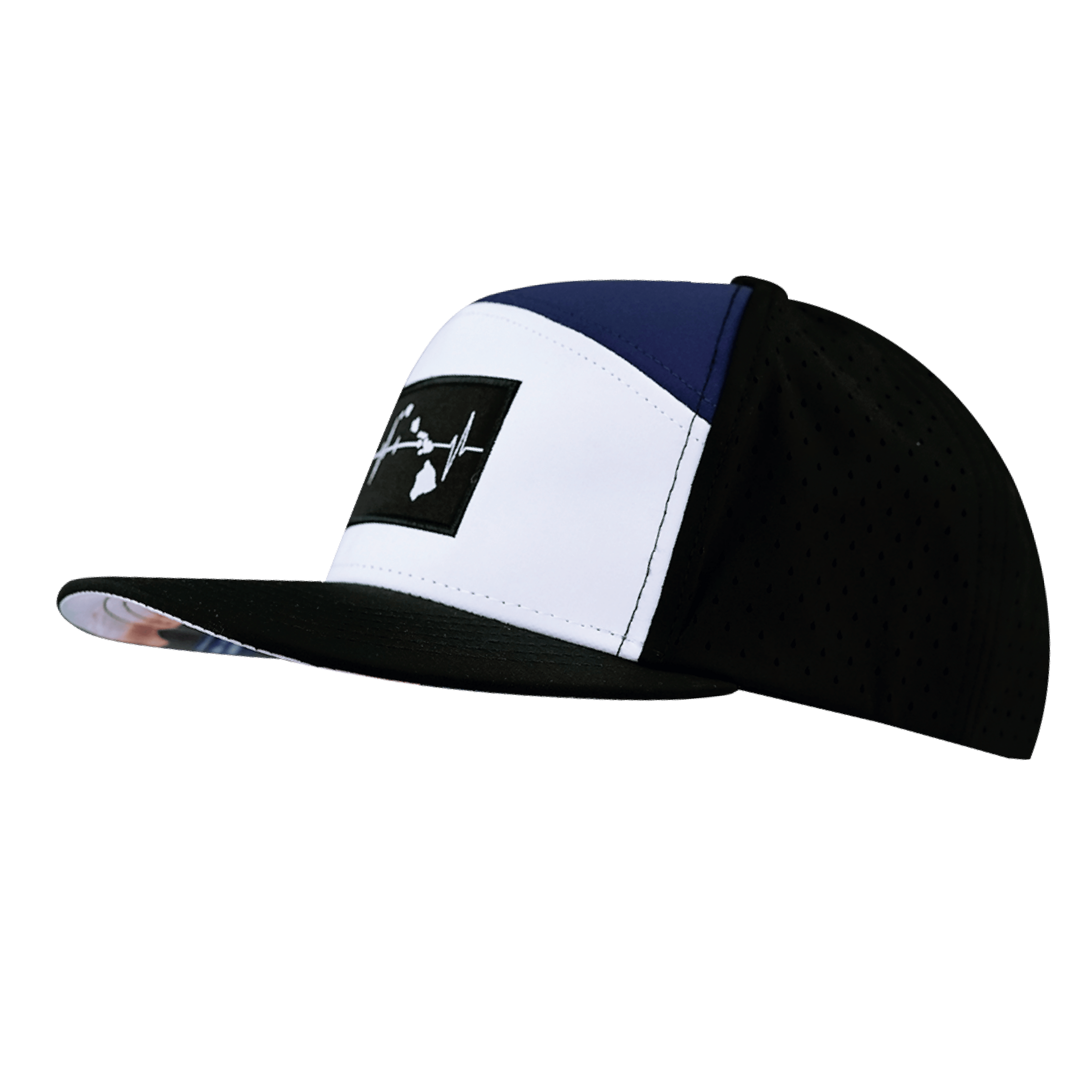 Hawaii Hat - Flat Bill - Black / White / Navy - Laser Mesh