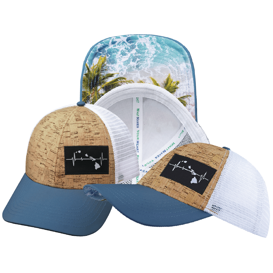 Hawaii Hat - Low Profile - Cork - Sea Blue / White - Trucker Mesh