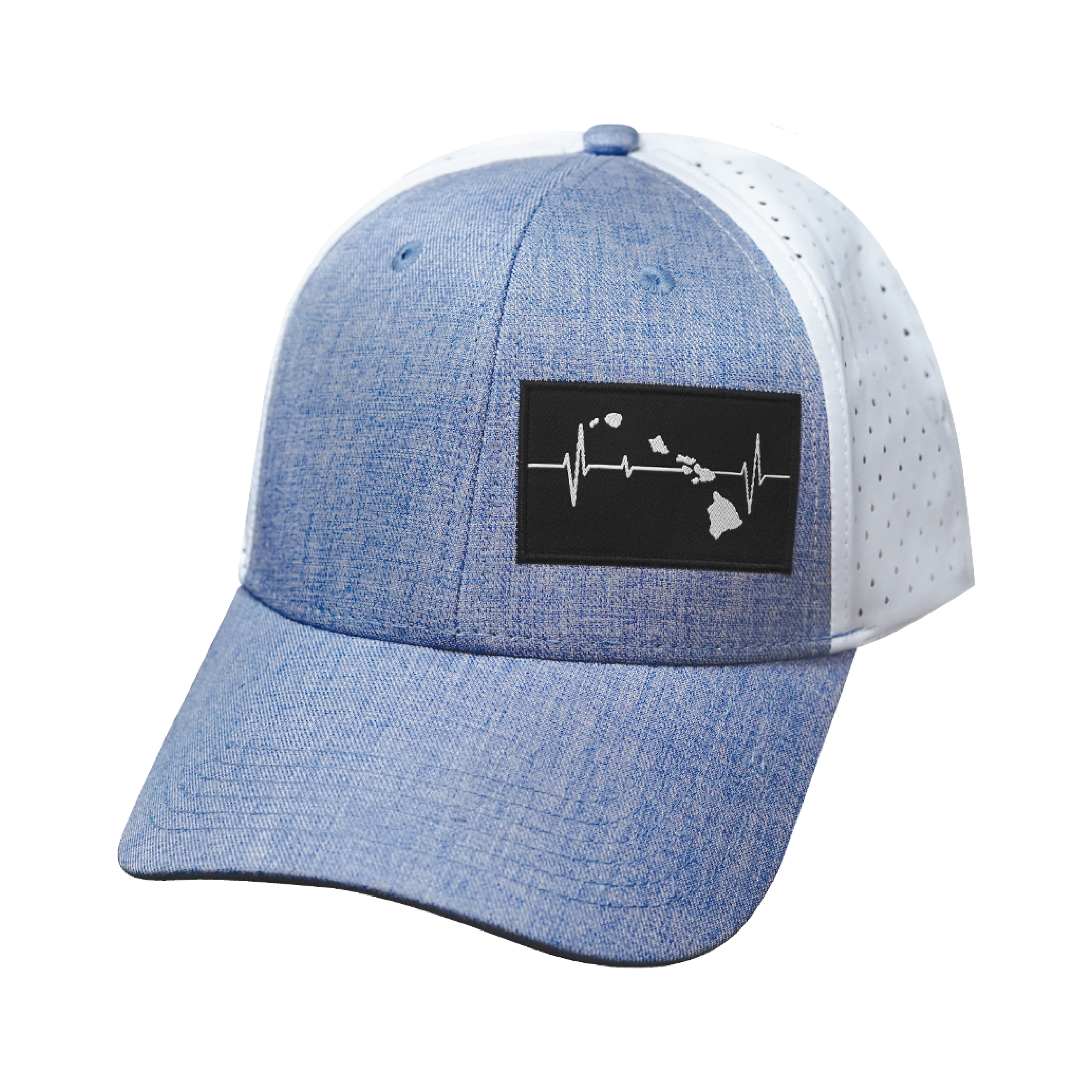 Hawaii Hat - Low Profile - Ponytail - Light Blue / White - Laser Mesh