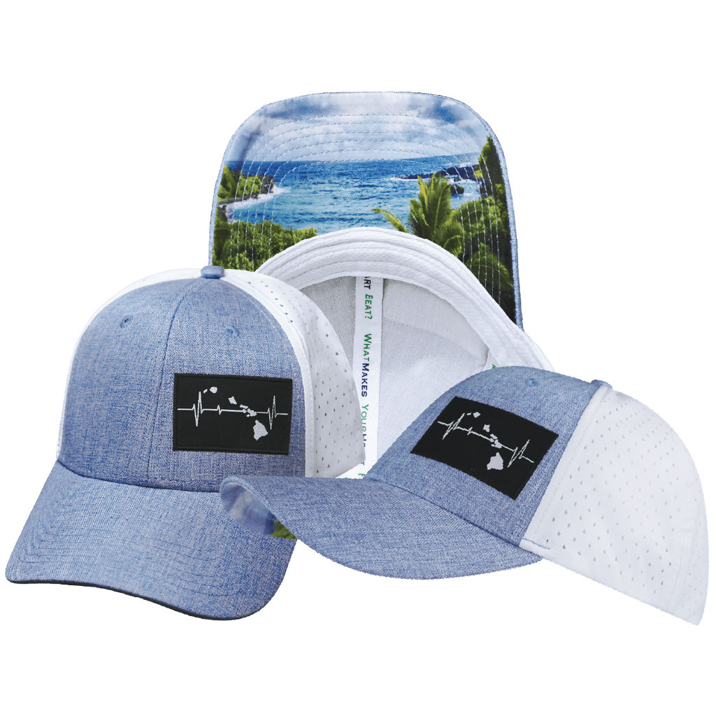 Hawaii Hat - Low Profile - Ponytail - Light Blue / White - Laser Mesh