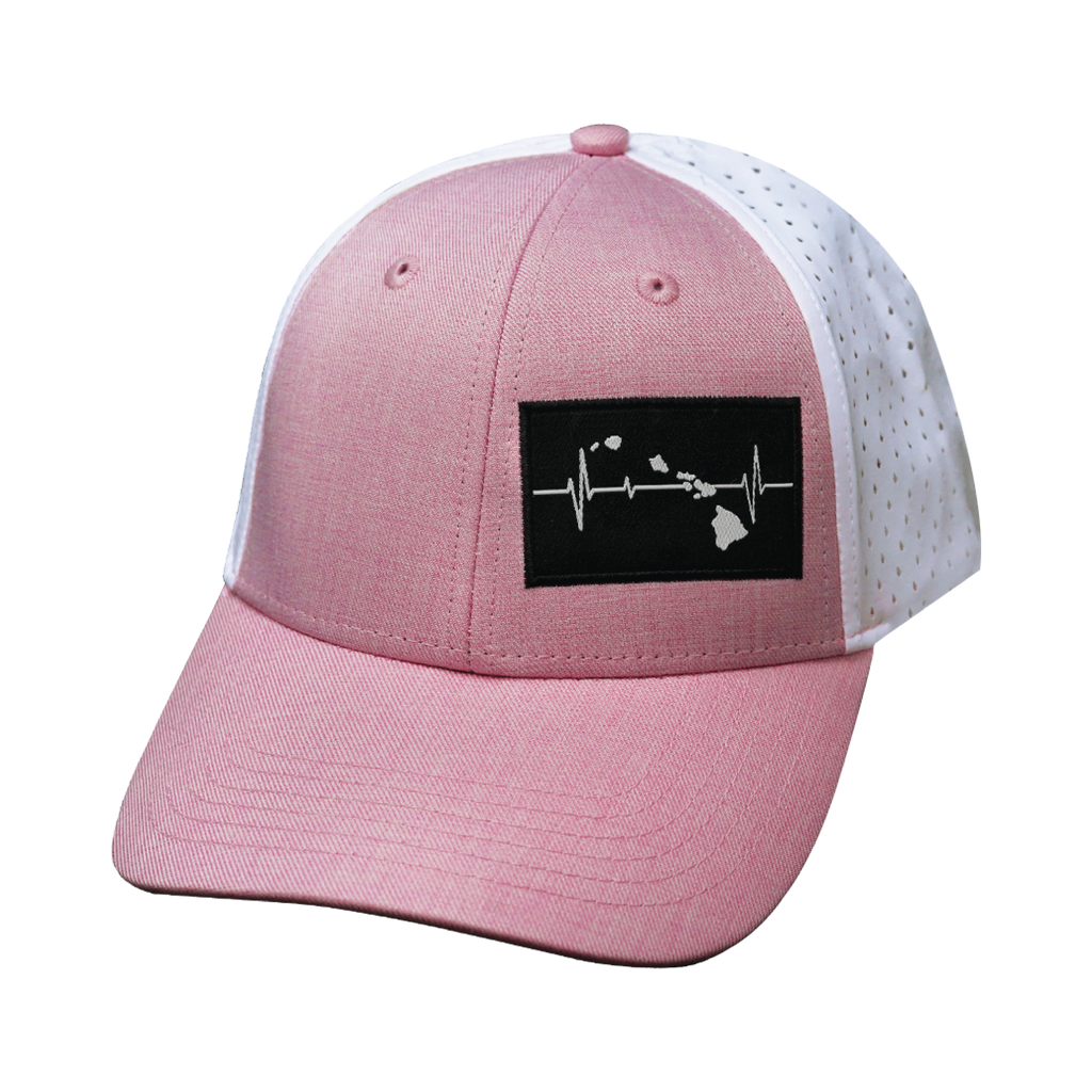 Hawaii Hat - Low Profile - Ponytail - Pink / White - Laser Mesh