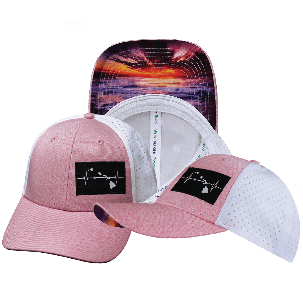 Hawaii Hat - Low Profile - Ponytail - Pink / White - Laser Mesh