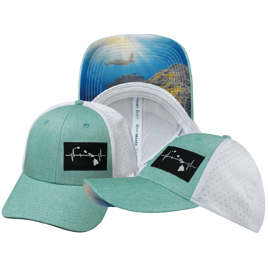Hawaii Hat - Low Profile - Ponytail - Teal / White - Laser Mesh