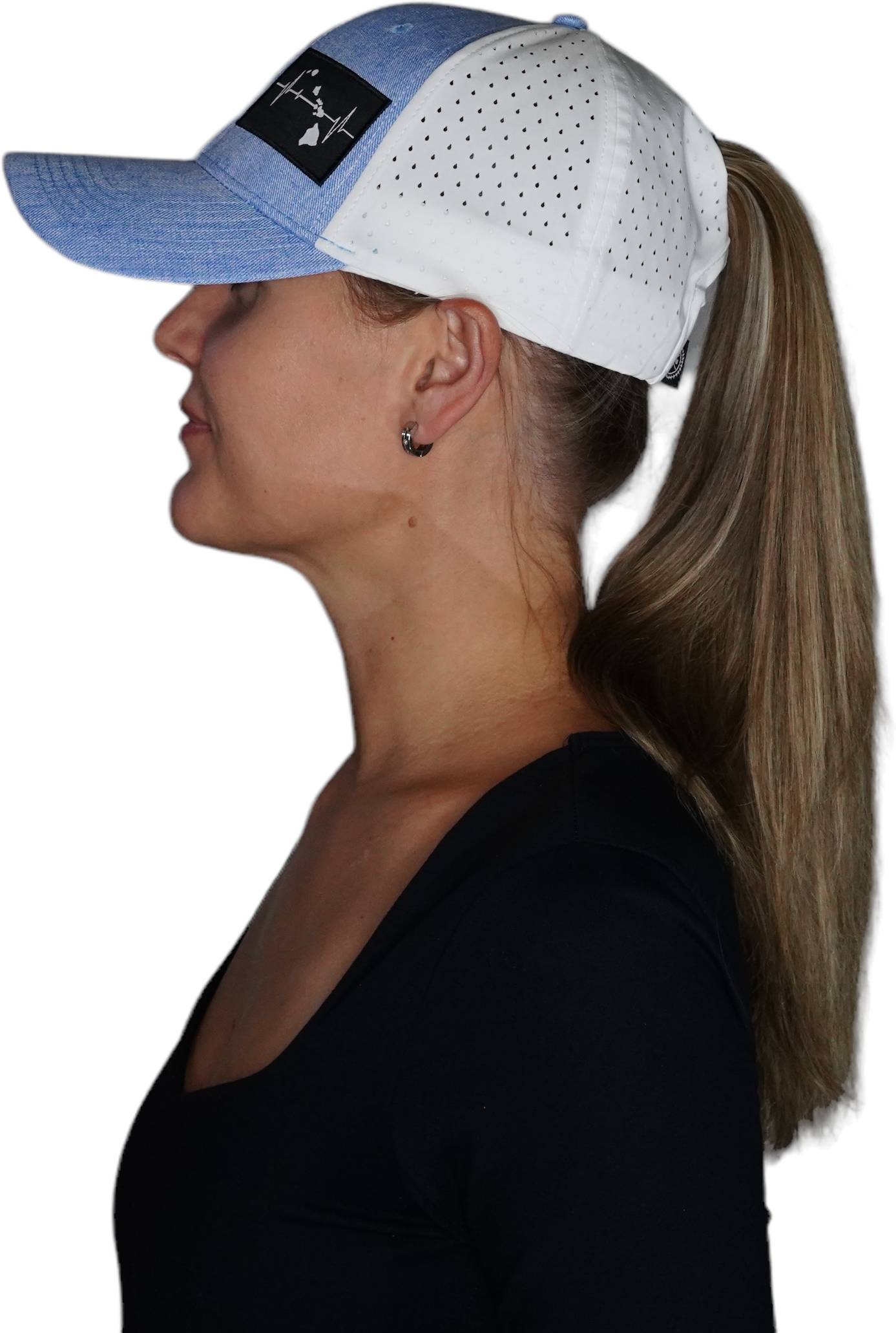Hawaii Hat - Low Profile - Ponytail - Light Blue / White - Laser Mesh