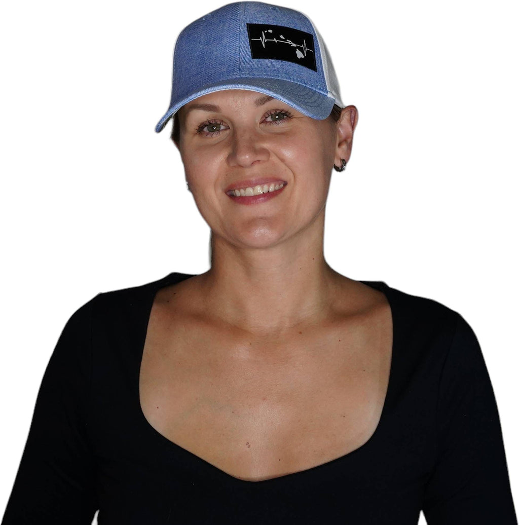 Hawaii Hat - Low Profile - Ponytail - Light Blue / White - Laser Mesh