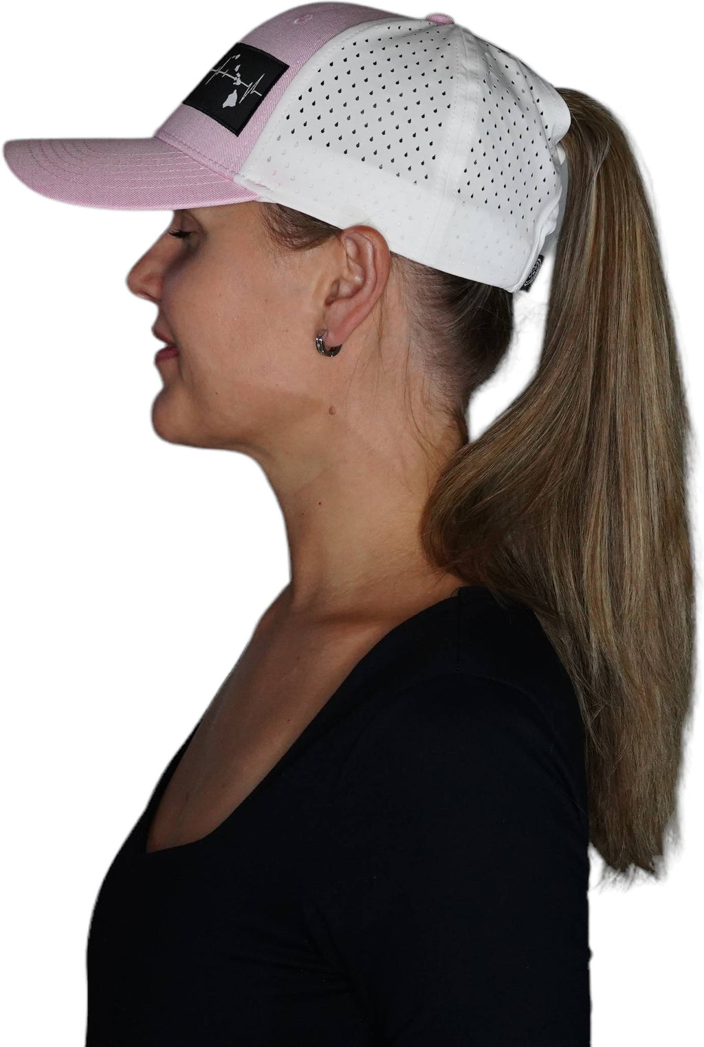 Hawaii Hat - Low Profile - Ponytail - Pink / White - Laser Mesh