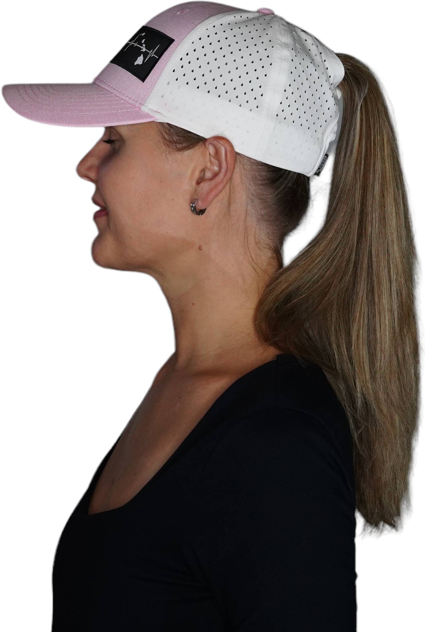 Hawaii Hat - Low Profile - Ponytail - Pink / White - Laser Mesh