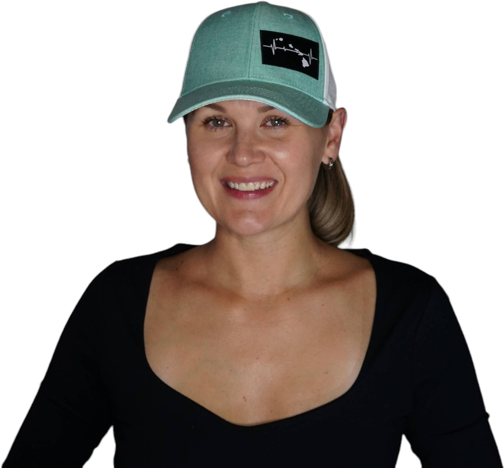 Hawaii Hat - Low Profile - Ponytail - Teal / White - Laser Mesh