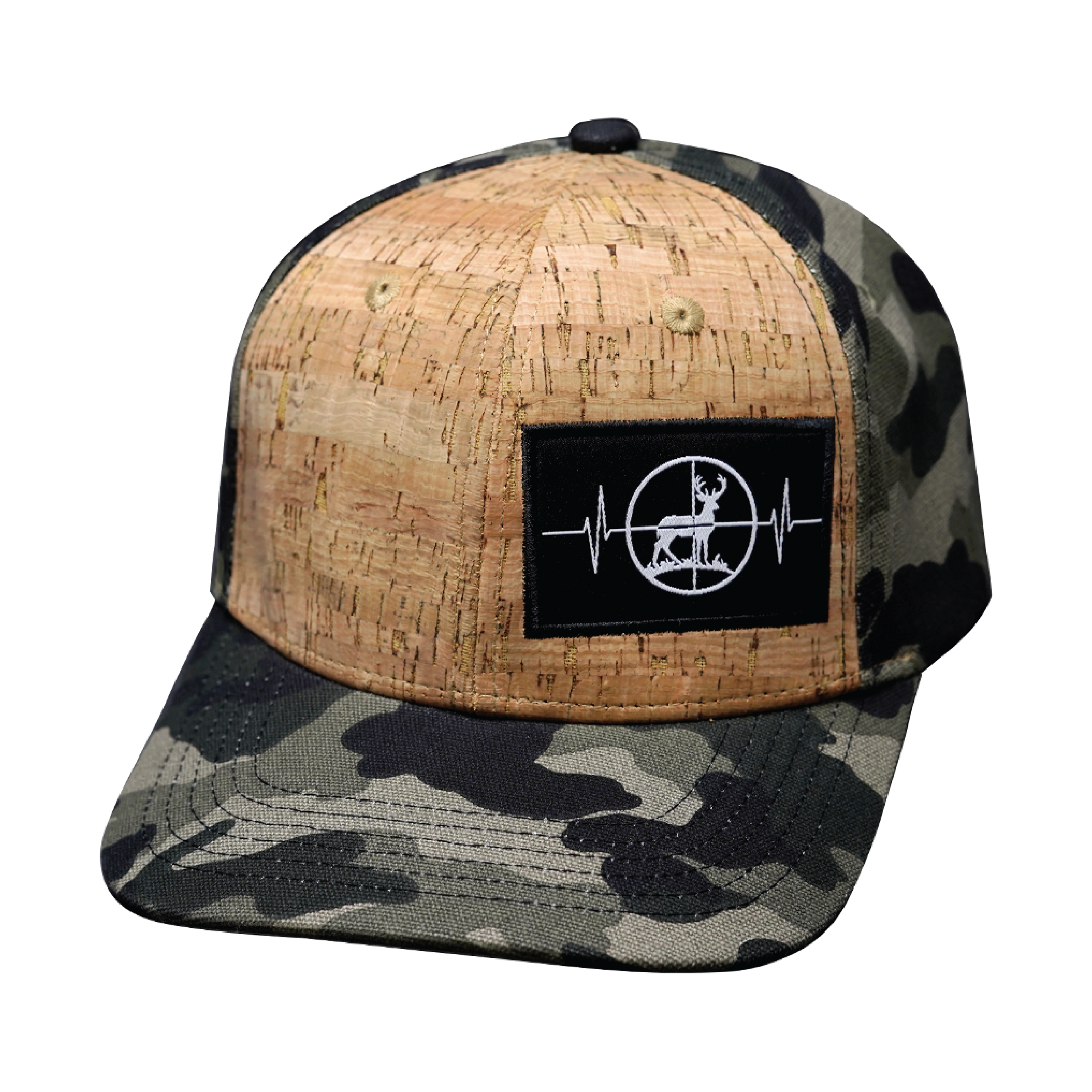 Hunting Hat - Baseball Hat Fit - Cork - Tan Tree Camo - Fabric Back