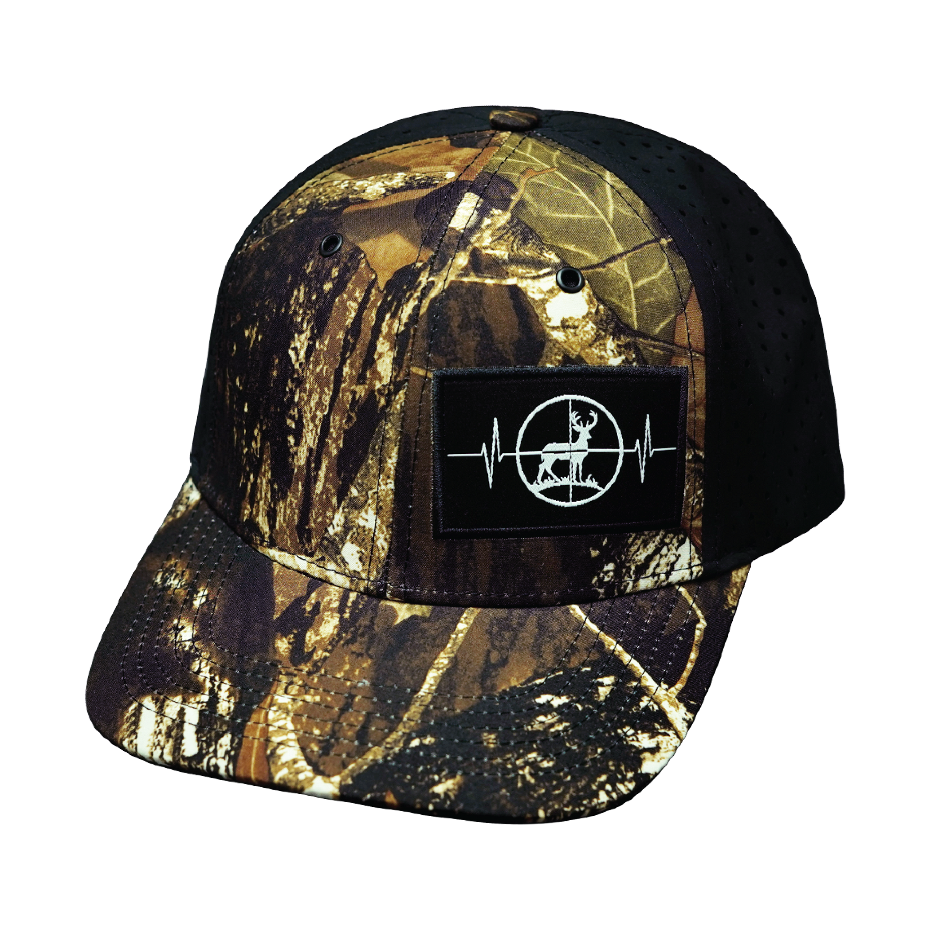 Hunting Hat - Baseball Hat Fit - Natural Tree Camo / Black - Laser Mesh