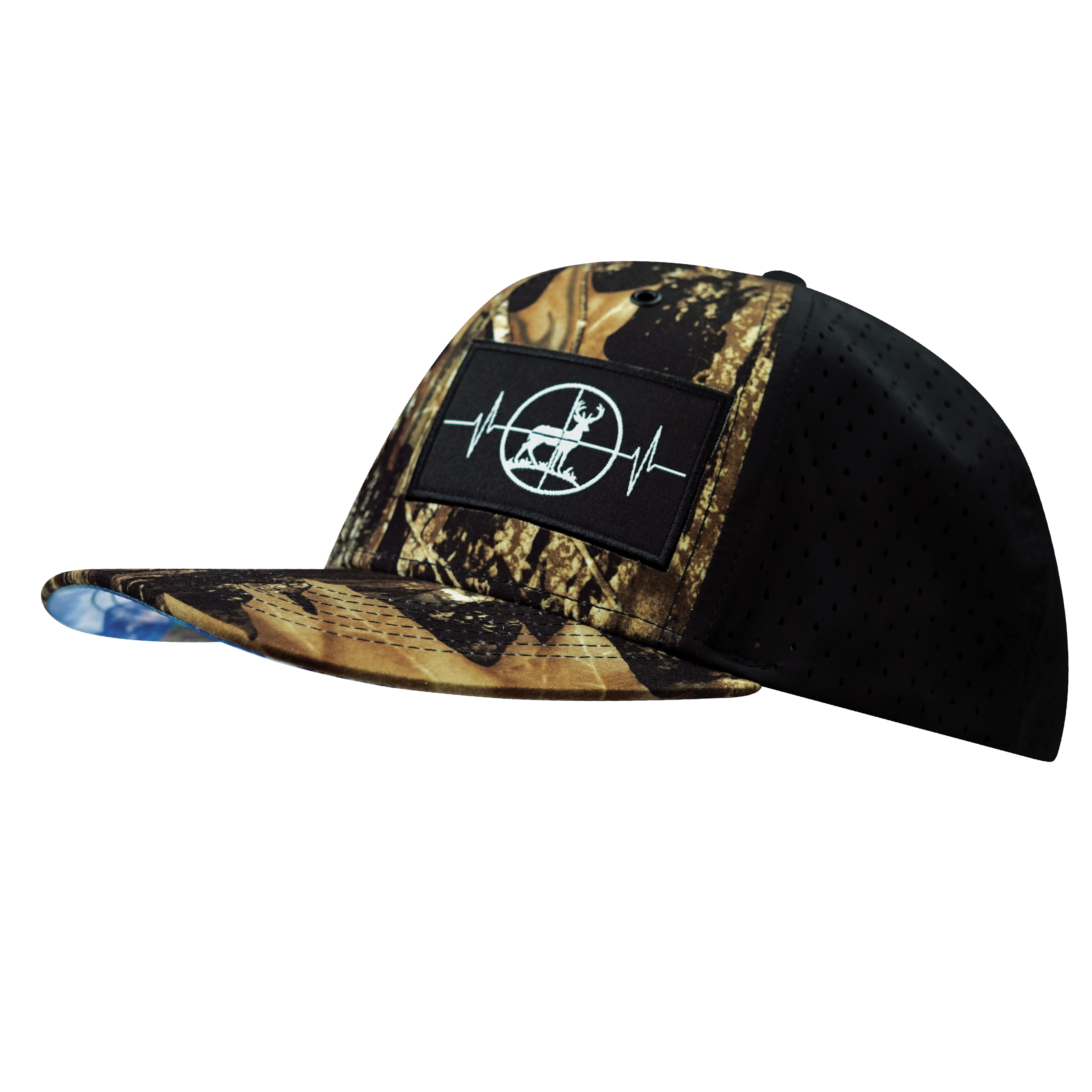Hunting Hat - Baseball Hat Fit - Natural Tree Camo / Black - Laser Mesh