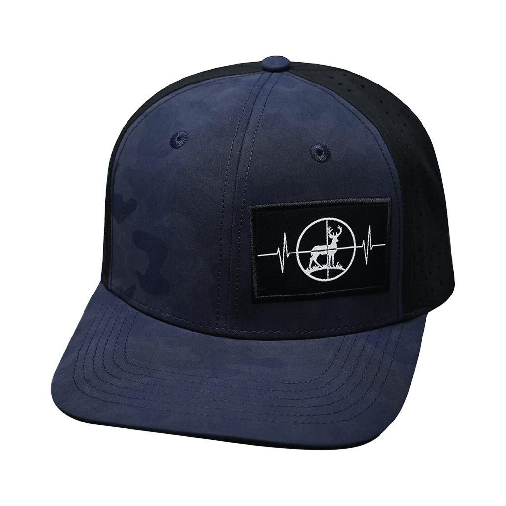 Hunting Hat - Baseball Hat Fit - Soft Blue Camo / Black - Laser Mesh