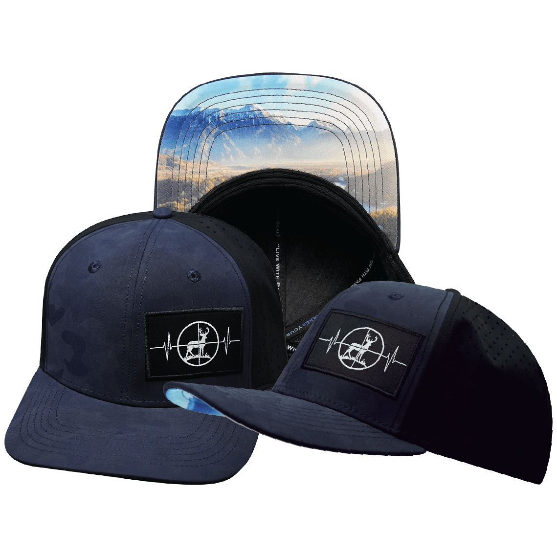 Hunting Hat - Baseball Hat Fit - Soft Blue Camo / Black - Laser Mesh
