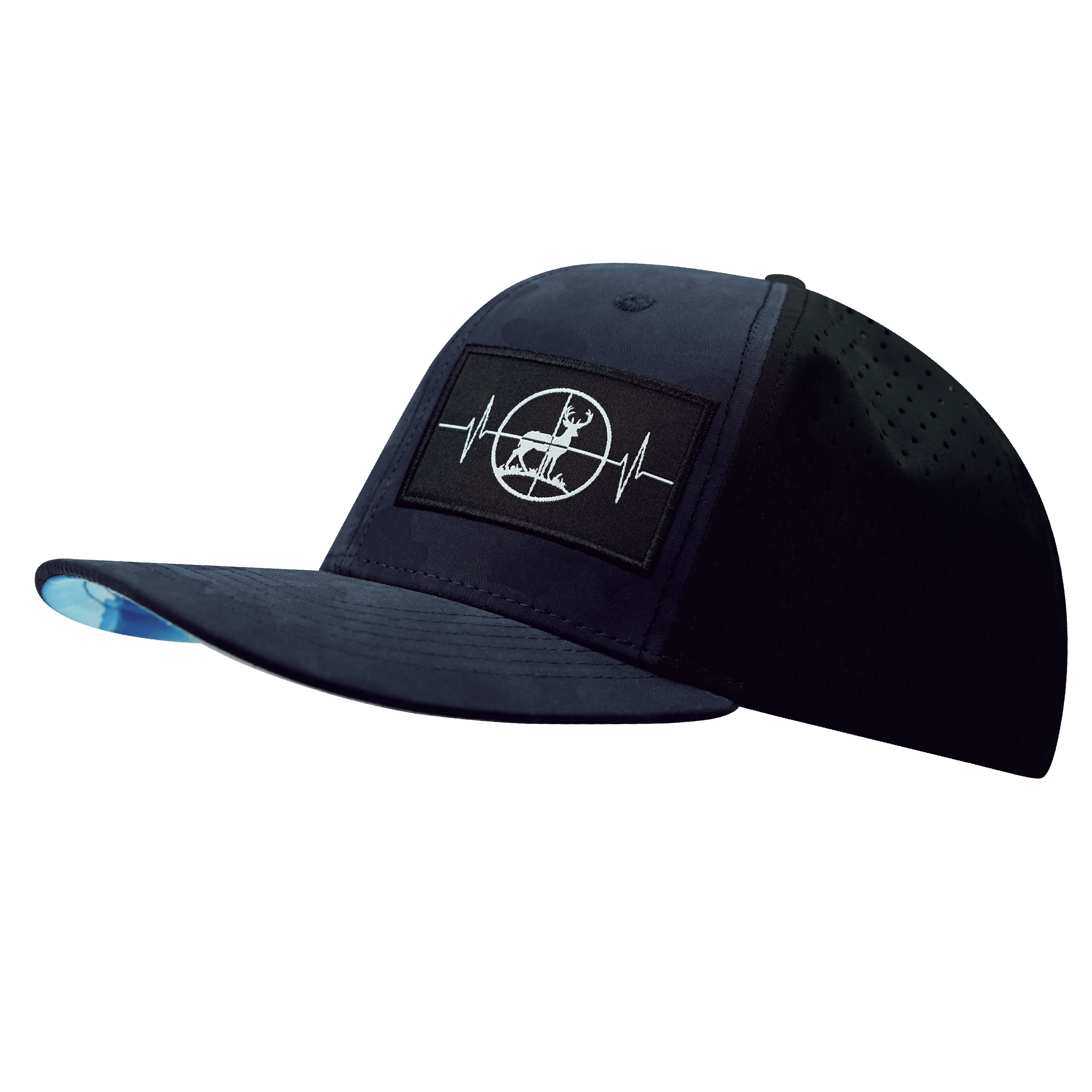 Hunting Hat - Baseball Hat Fit - Soft Blue Camo / Black - Laser Mesh
