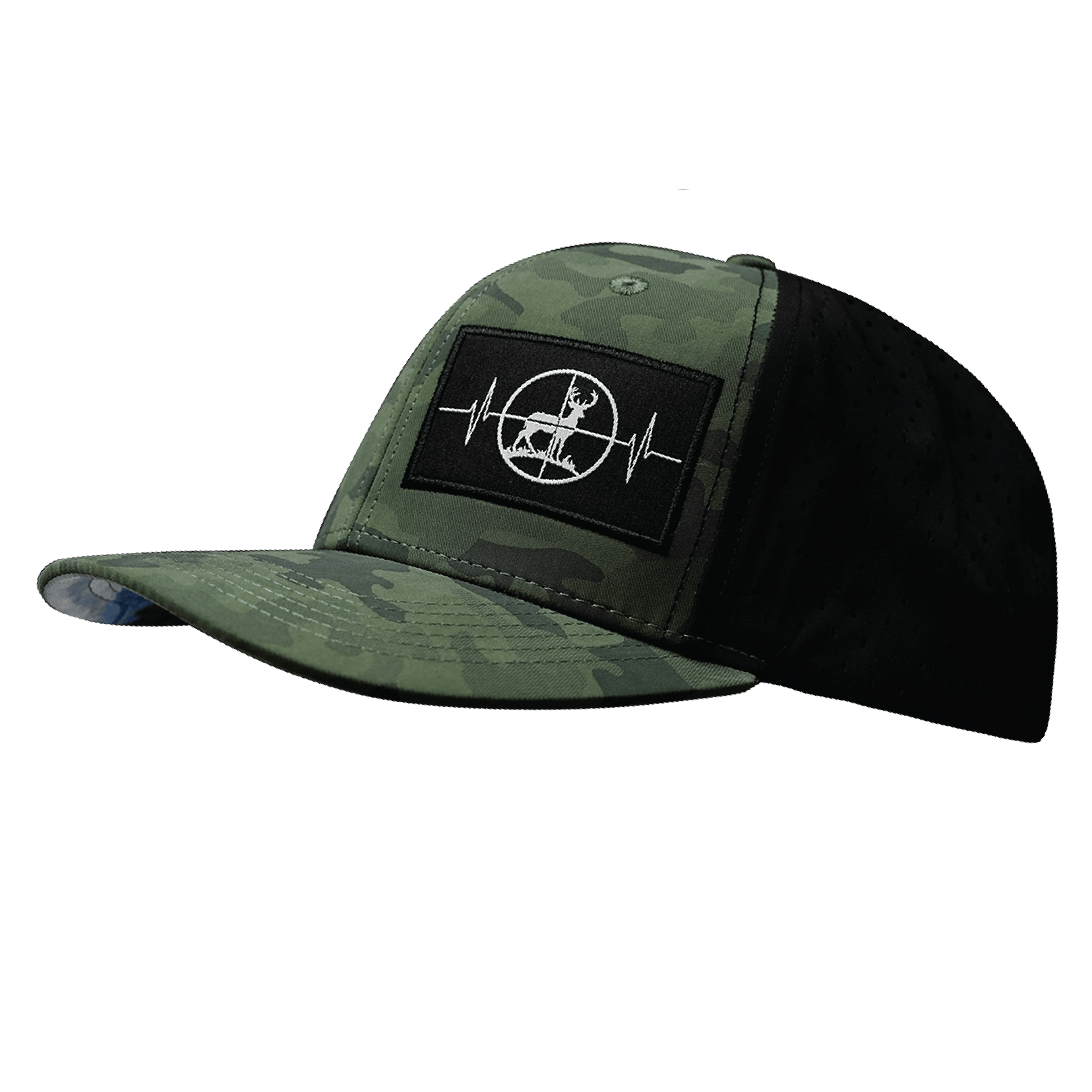 Hunting Hat - Baseball Hat Fit - Soft Teal Camo / Black - Laser Mesh