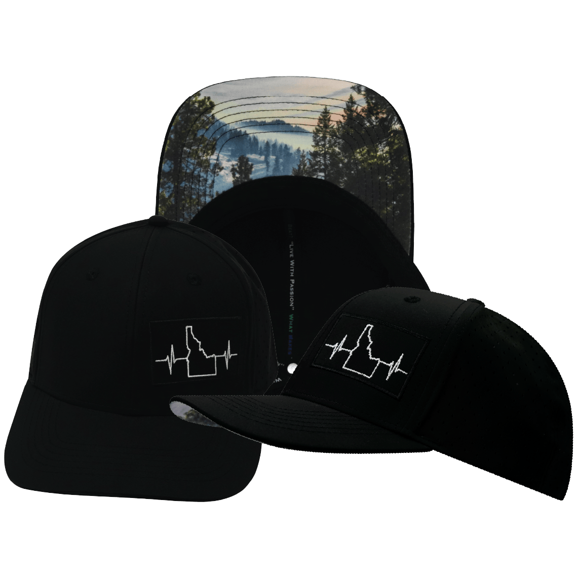 Idaho Hat - Baseball Hat Fit - Black - Laser Mesh