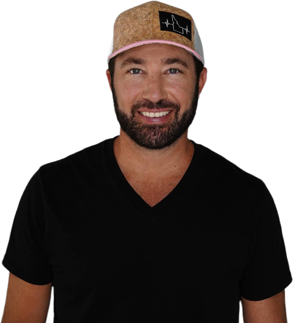 Idaho Hat - Baseball Hat Fit - Cork - Pink / Gray - Trucker Mesh