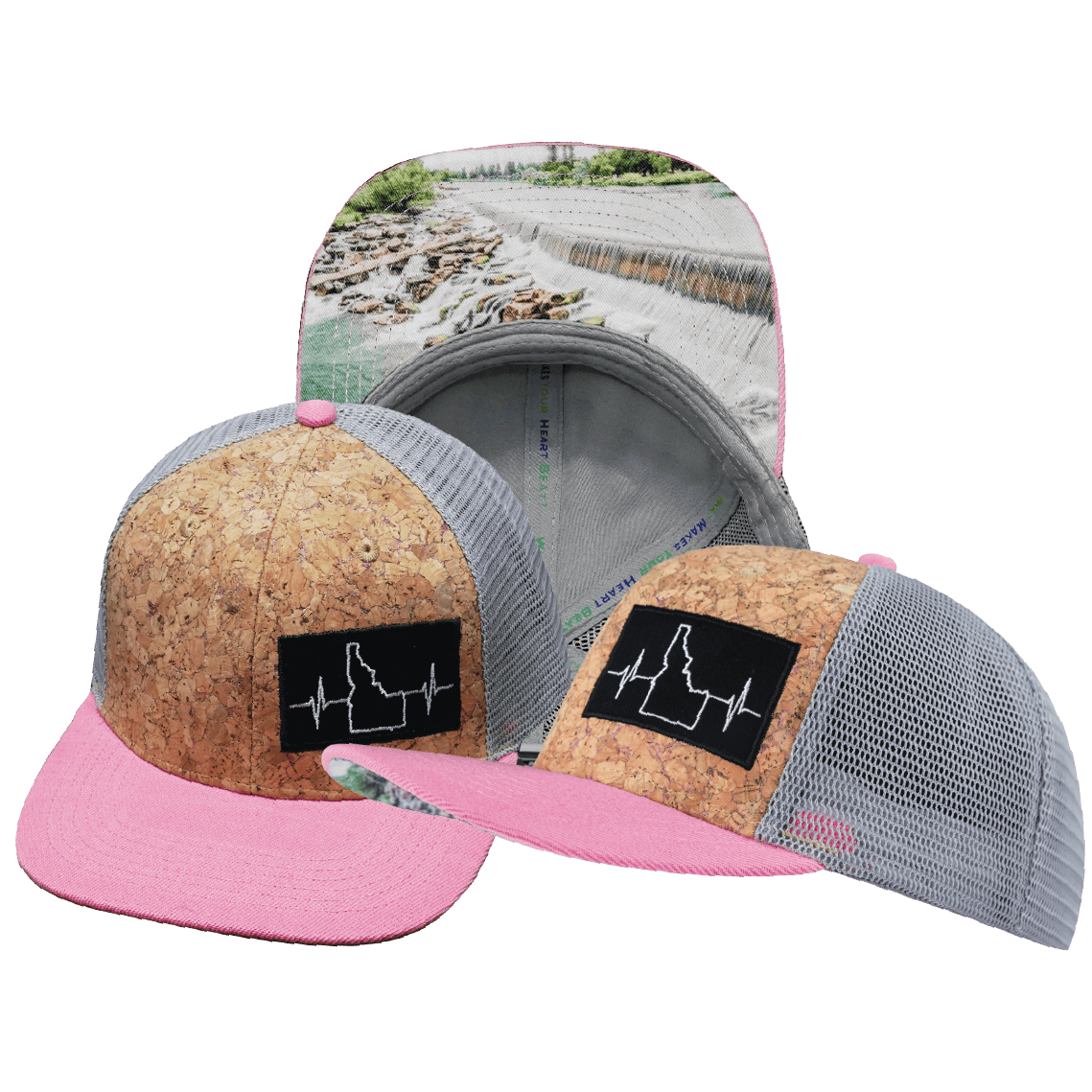 Idaho Hat - Baseball Hat Fit - Cork - Pink / Gray - Trucker Mesh