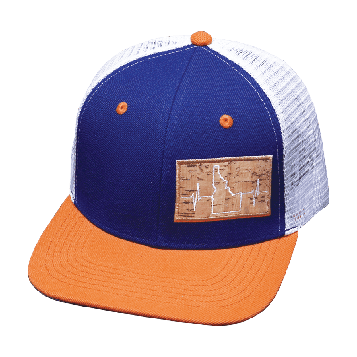 Idaho Hat - Baseball Hat Fit - Orange / Royal Blue / White - Trucker Mesh