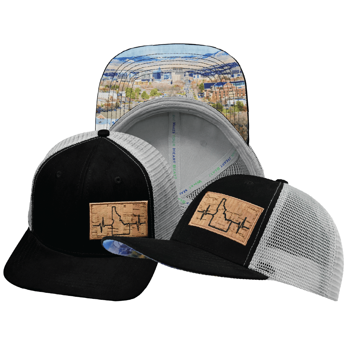 Idaho Hat - Baseball Hat Fit - Suede - Black / Gray - Trucker Mesh
