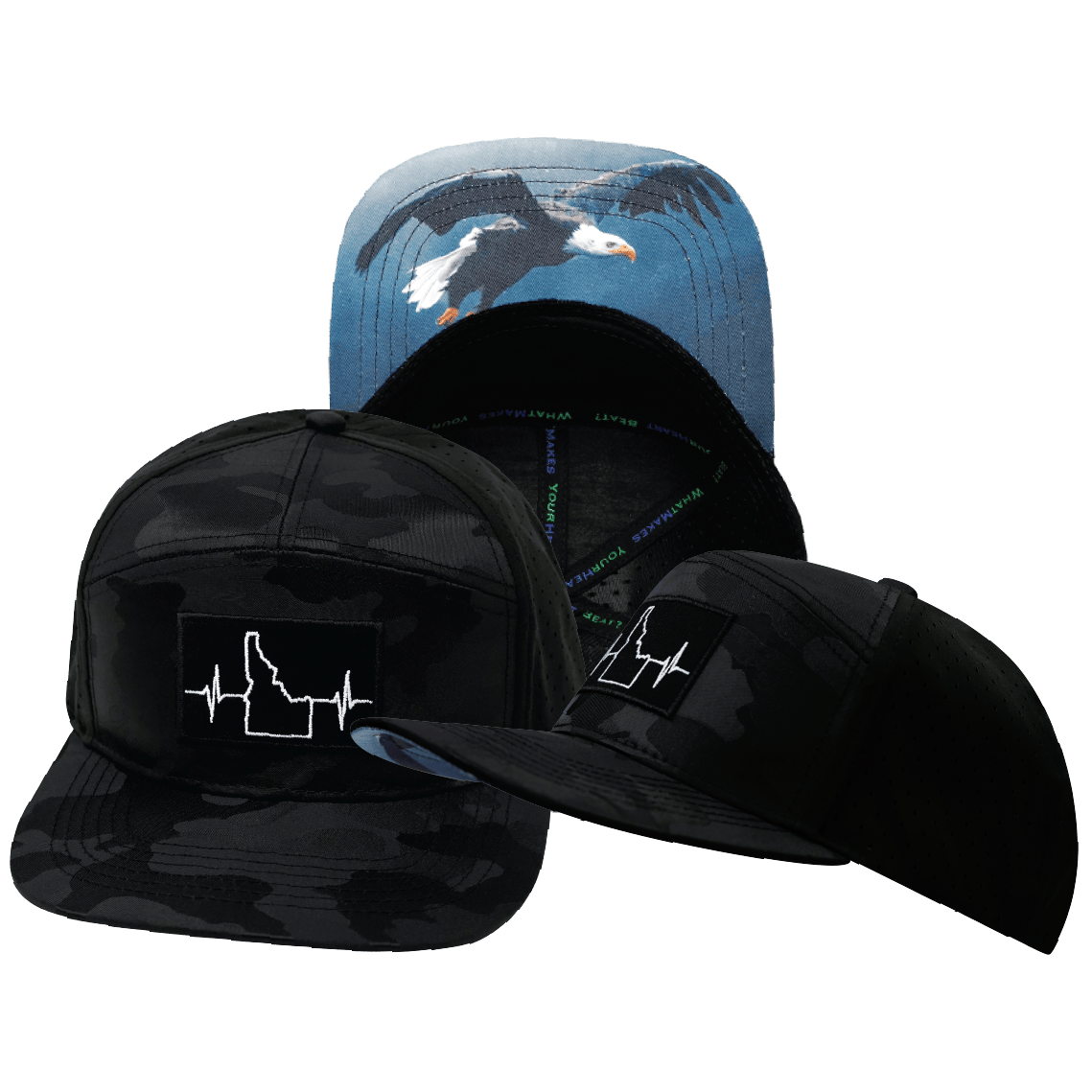 Idaho Hat - Flat Bill - Black Camo / Black - Laser Mesh
