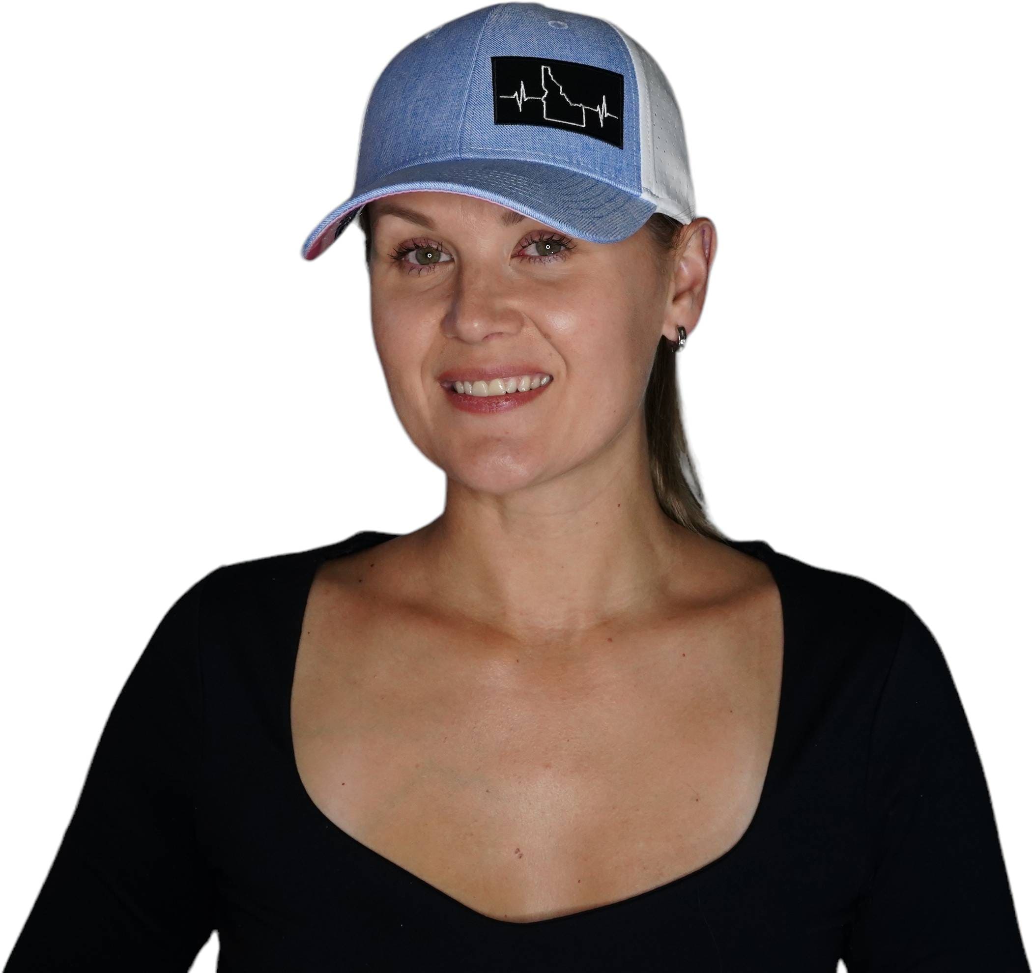 Idaho Hat - Low Profile - Ponytail - Light Blue / White - Laser Mesh