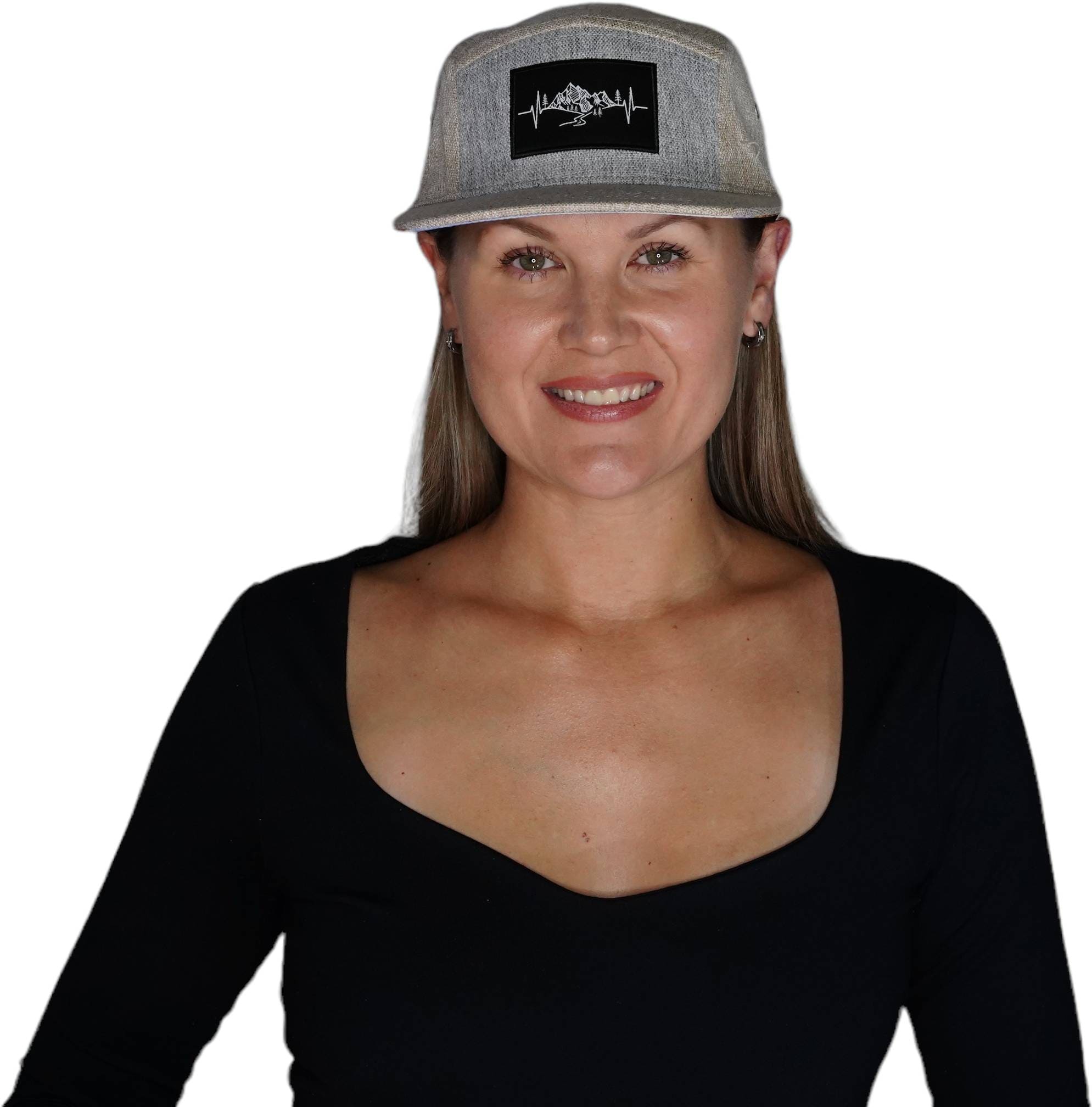 Mountains Hat - 5 Panel - Cream Hemp / Gray Hemp - Fabric Back