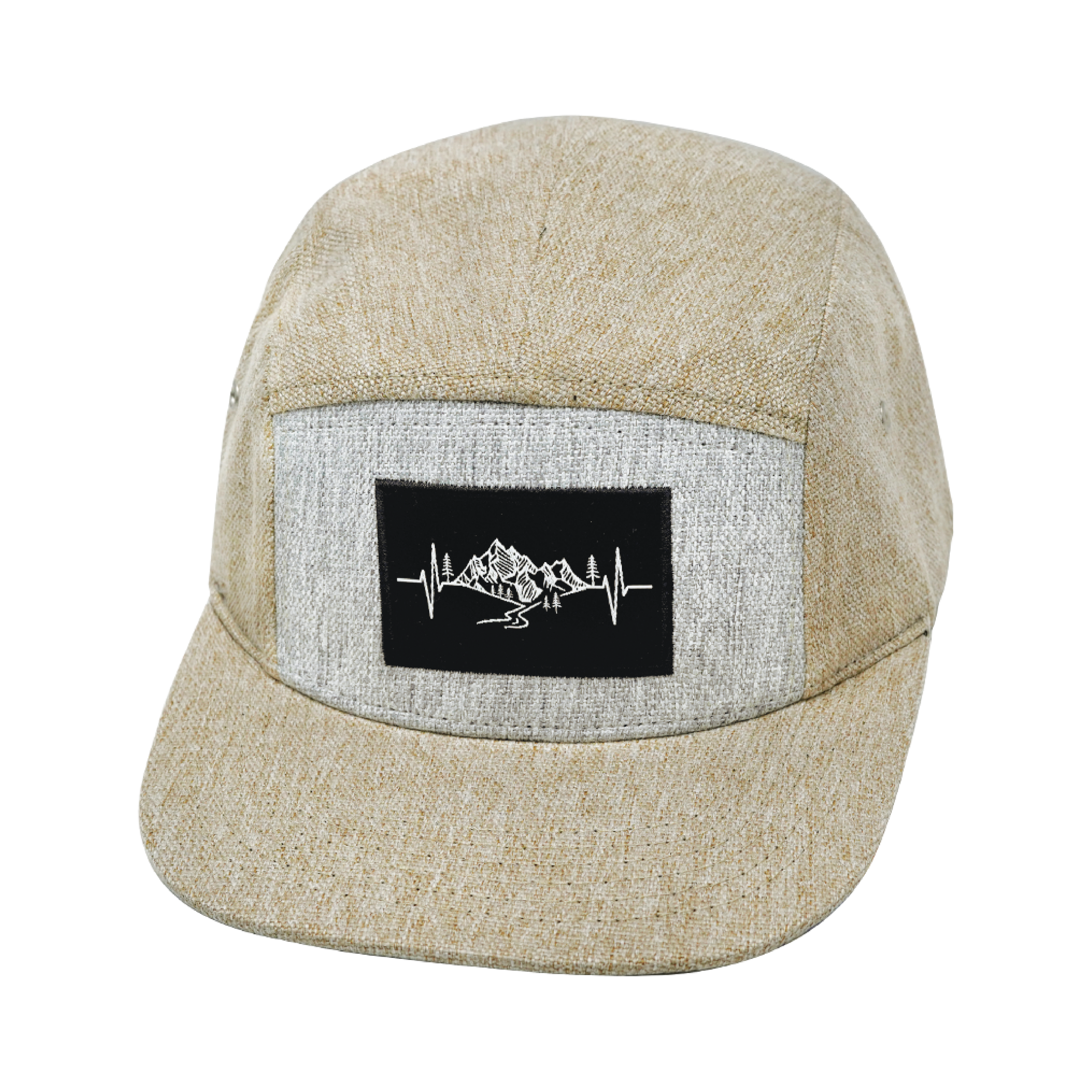 Mountains Hat - 5 Panel - Cream Hemp / Gray Hemp - Fabric Back