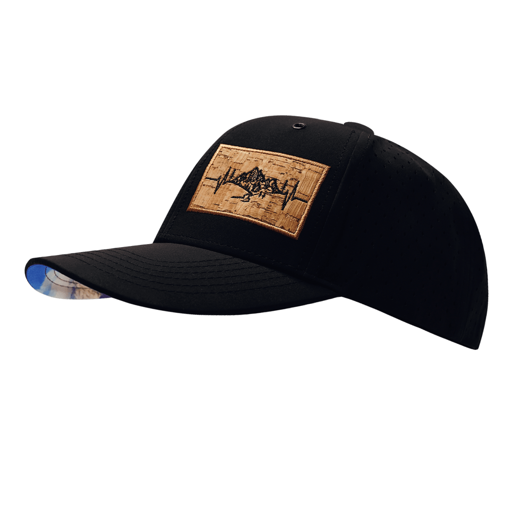 Mountains Hat - Baseball Hat Fit - Black - Laser Mesh
