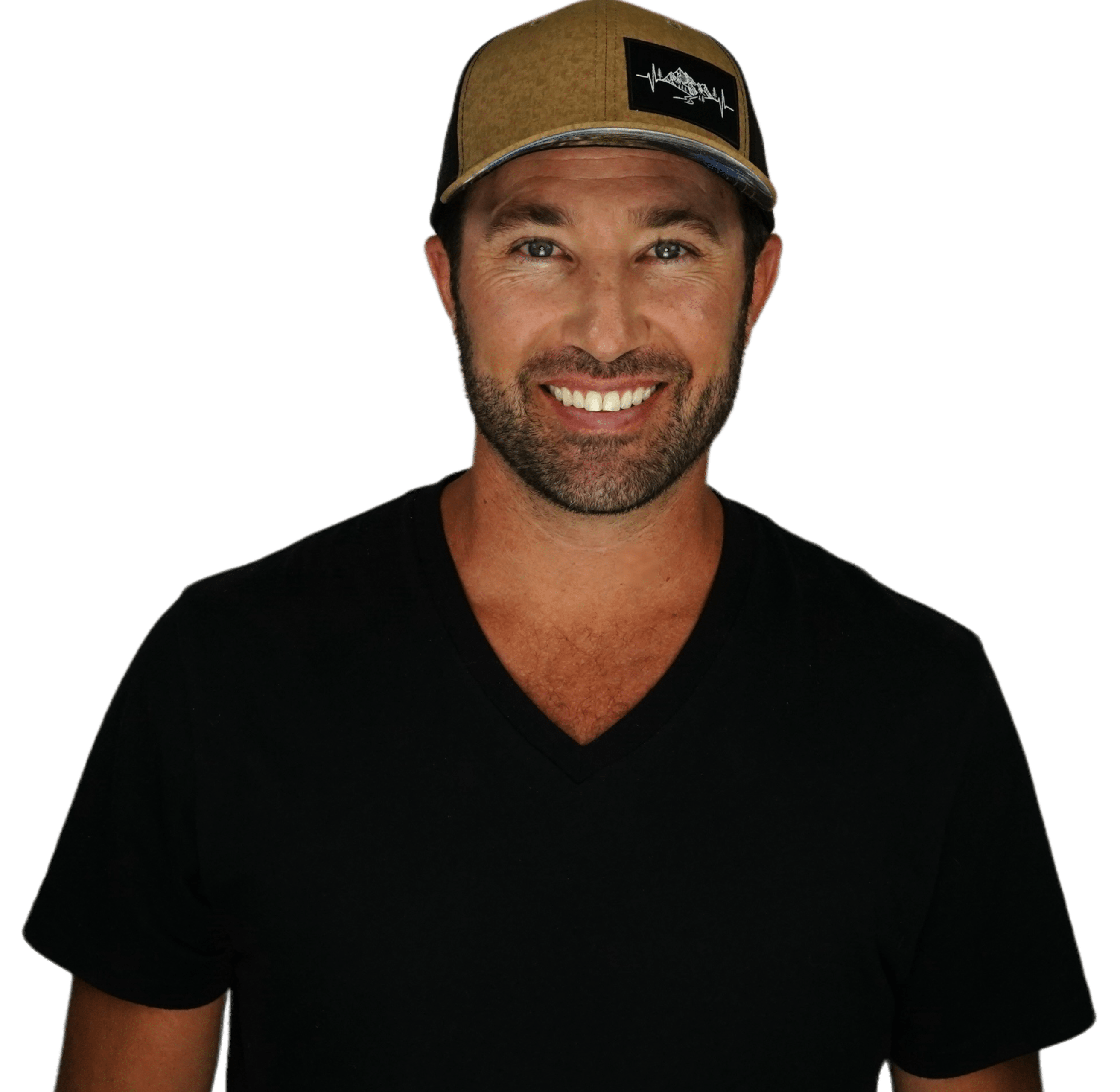 Mountains Hat - Baseball Hat Fit - Tan Textured / Black - Laser Mesh