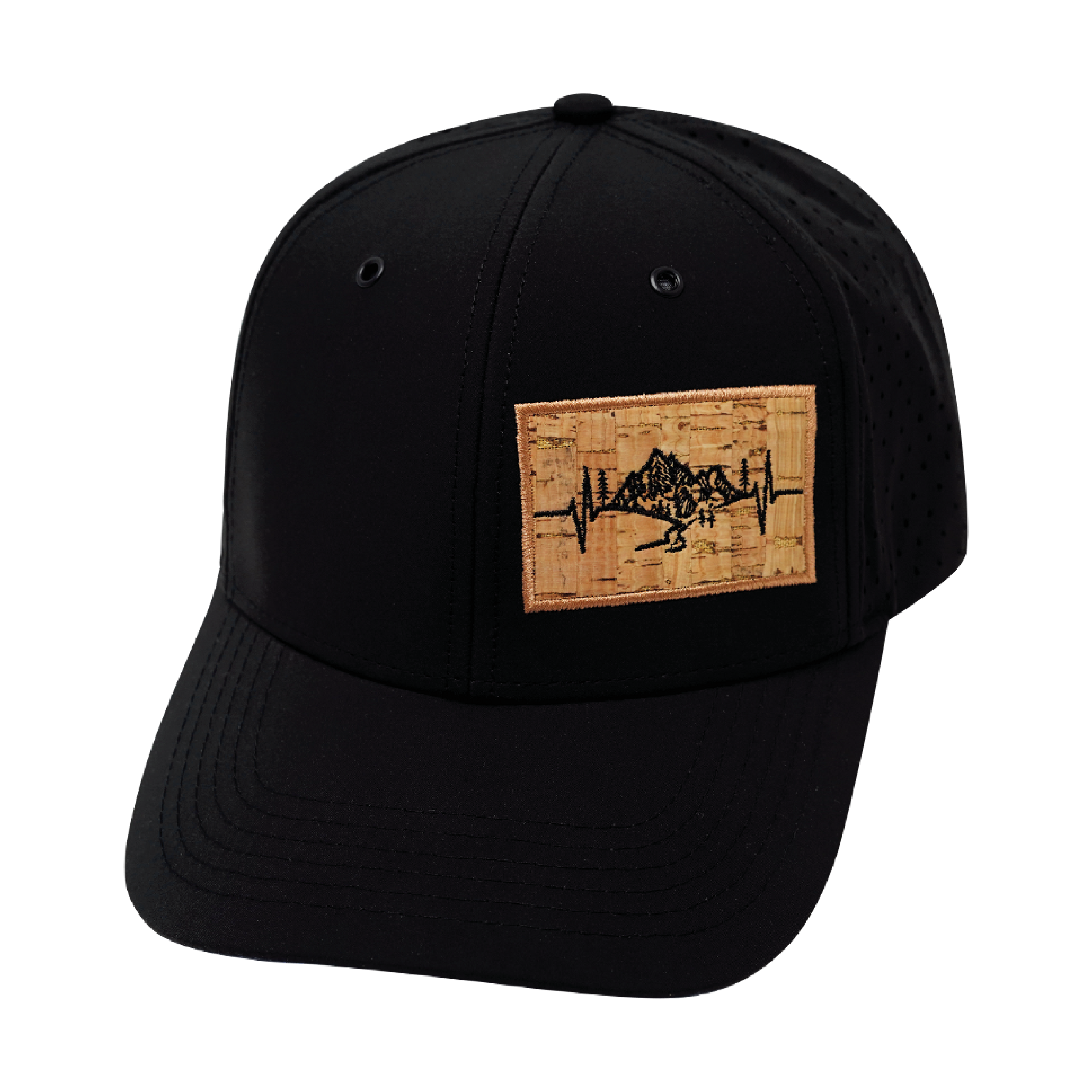 Mountains Hat - Baseball Hat Fit - Black - Laser Mesh