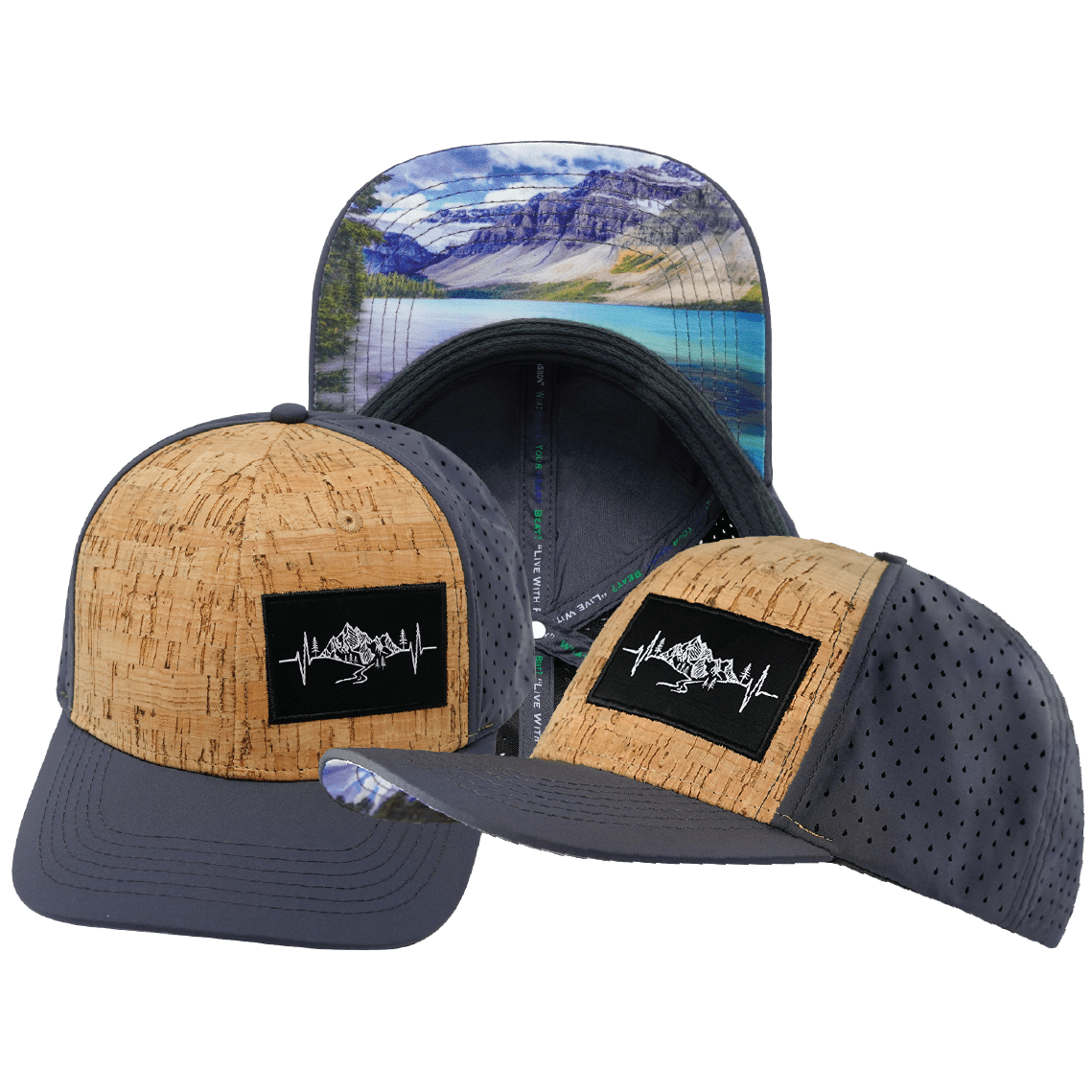 Mountains Hat - Baseball Hat Fit - Cork - Charcoal - Laser Mesh